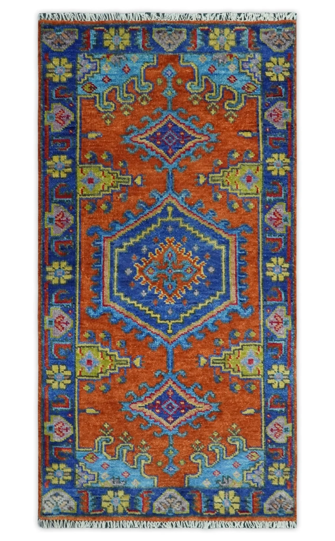 Hand Knotted Rust, Blue and Olive Traditional Multi Size Antique Wool Area Rug - Image 12