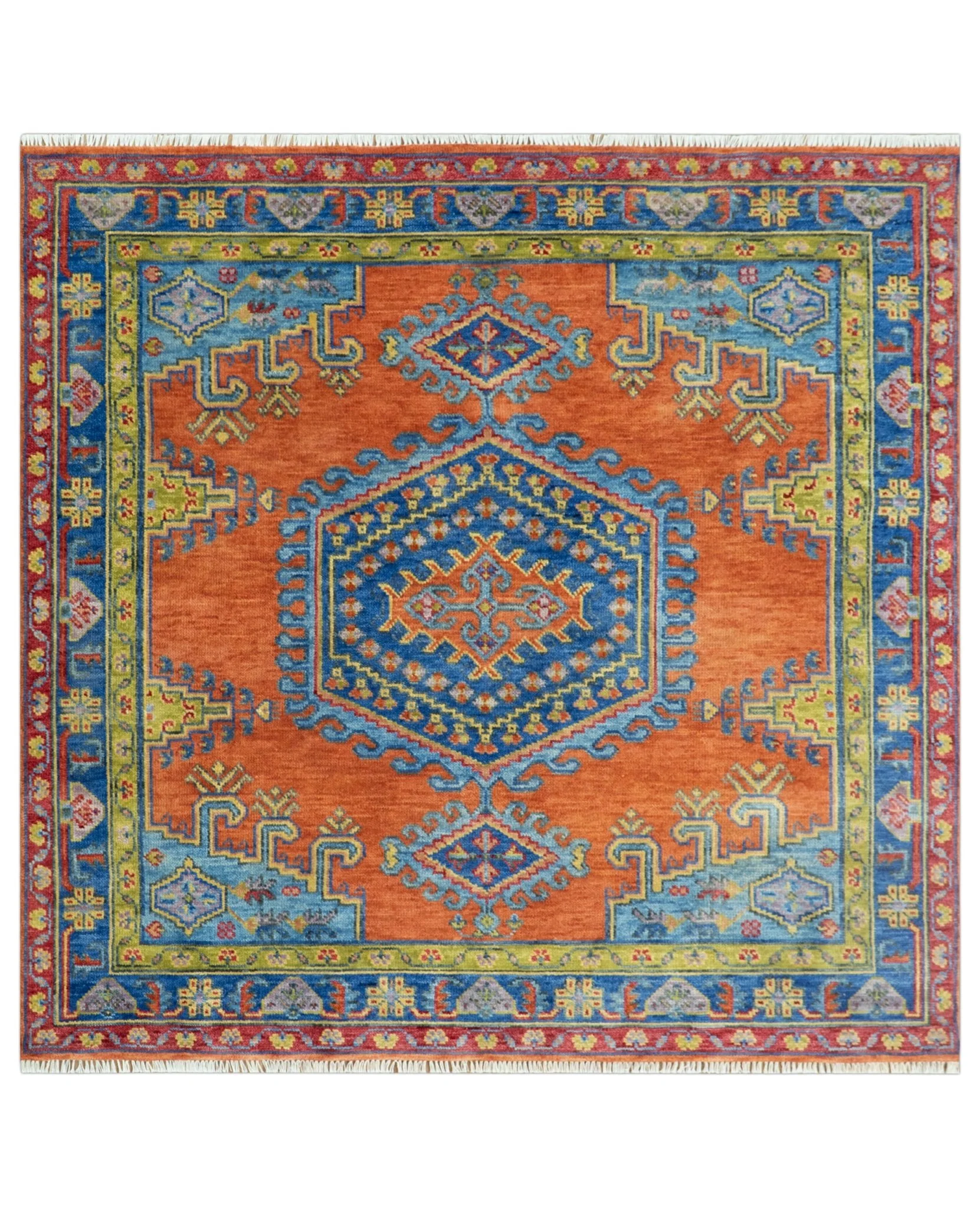 Hand Knotted Rust, Blue and Olive Traditional Multi Size Antique Wool Area Rug - Image 13