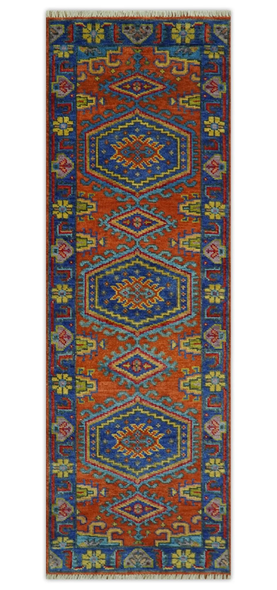 Hand Knotted Rust, Blue and Olive Traditional Multi Size Antique Wool Area Rug - Image 14