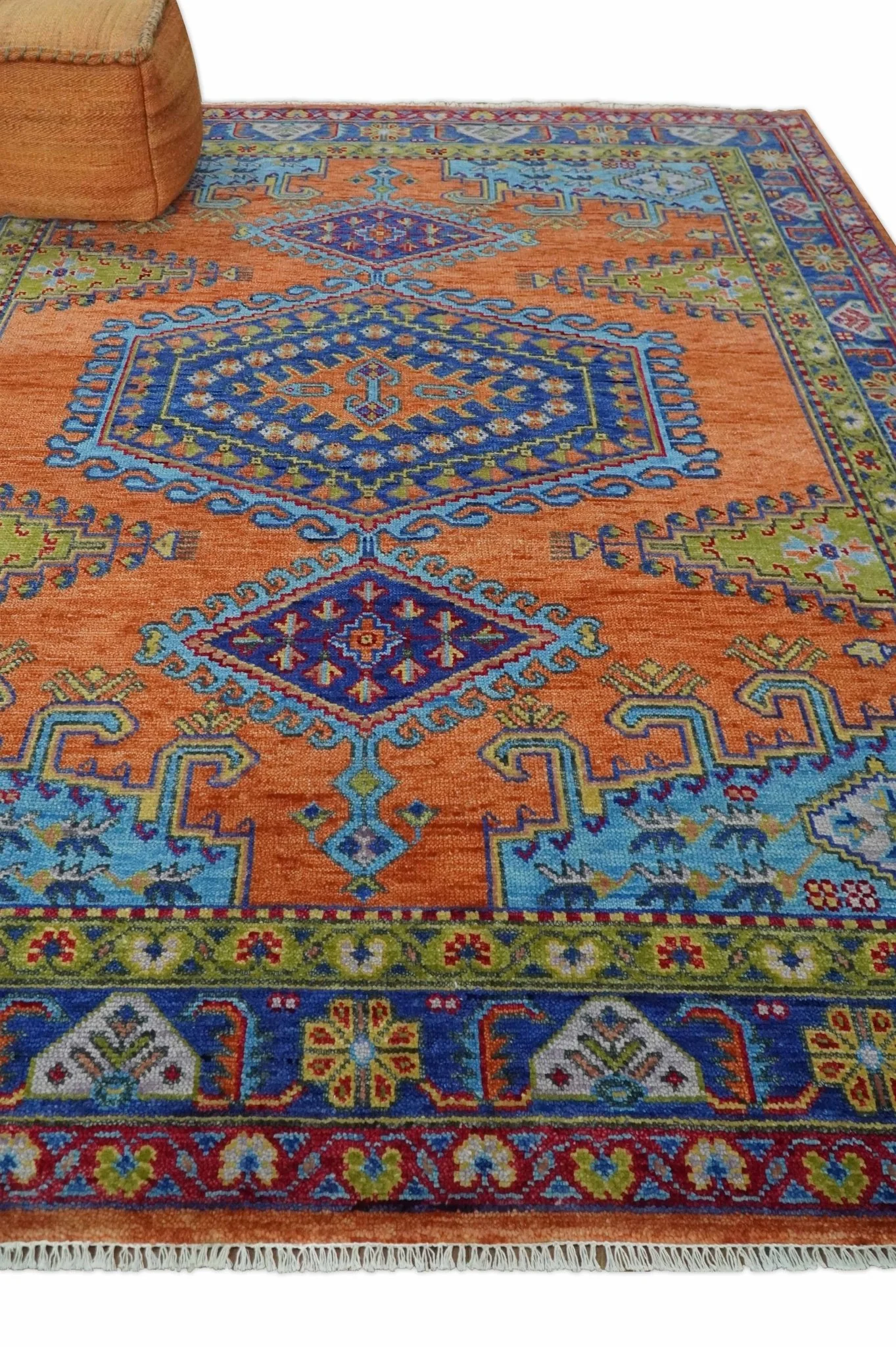 Hand Knotted Rust, Blue and Olive Traditional Multi Size Antique Wool Area Rug - Image 2