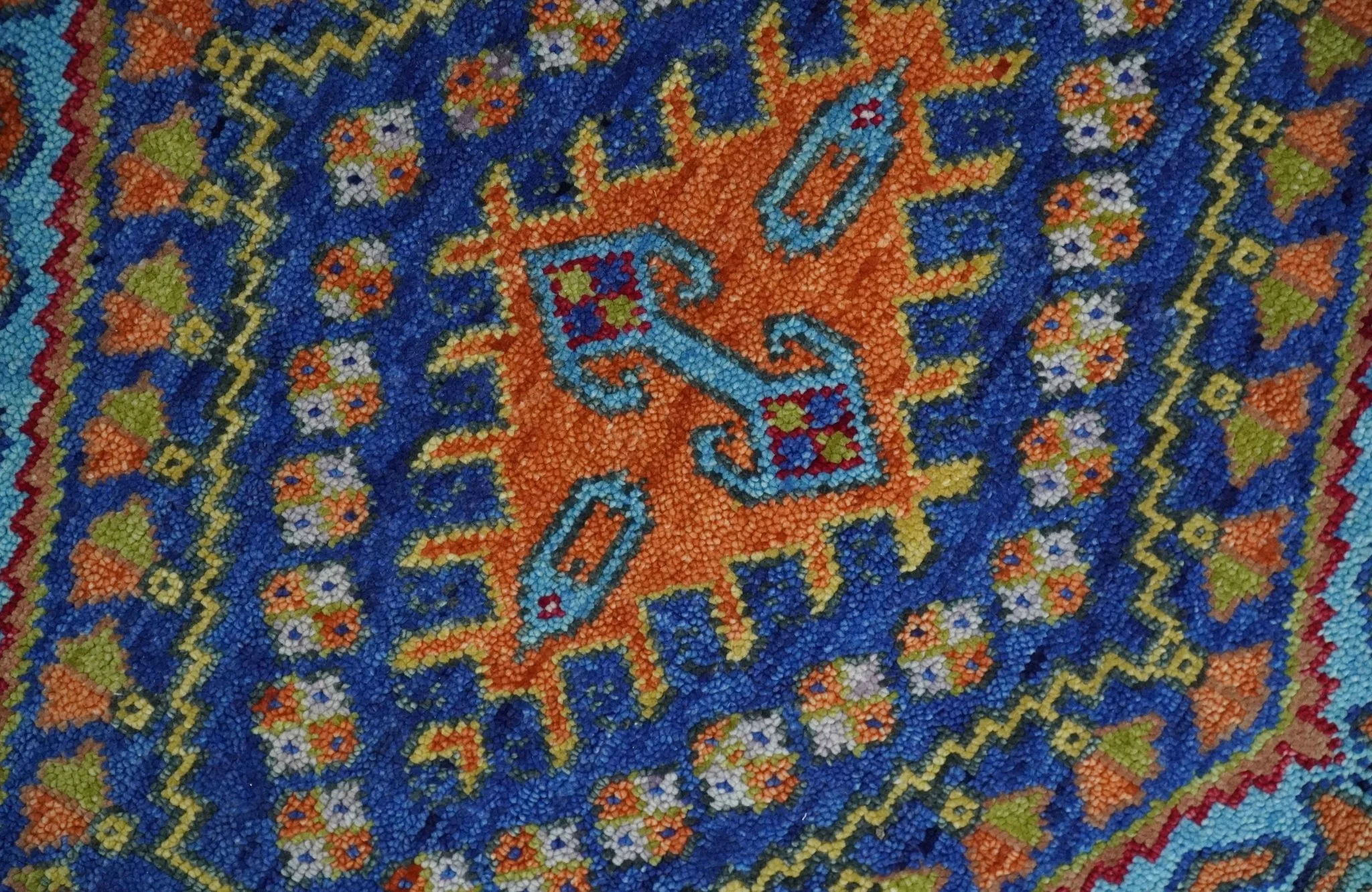 Hand Knotted Rust, Blue and Olive Traditional Multi Size Antique Wool Area Rug - Image 4