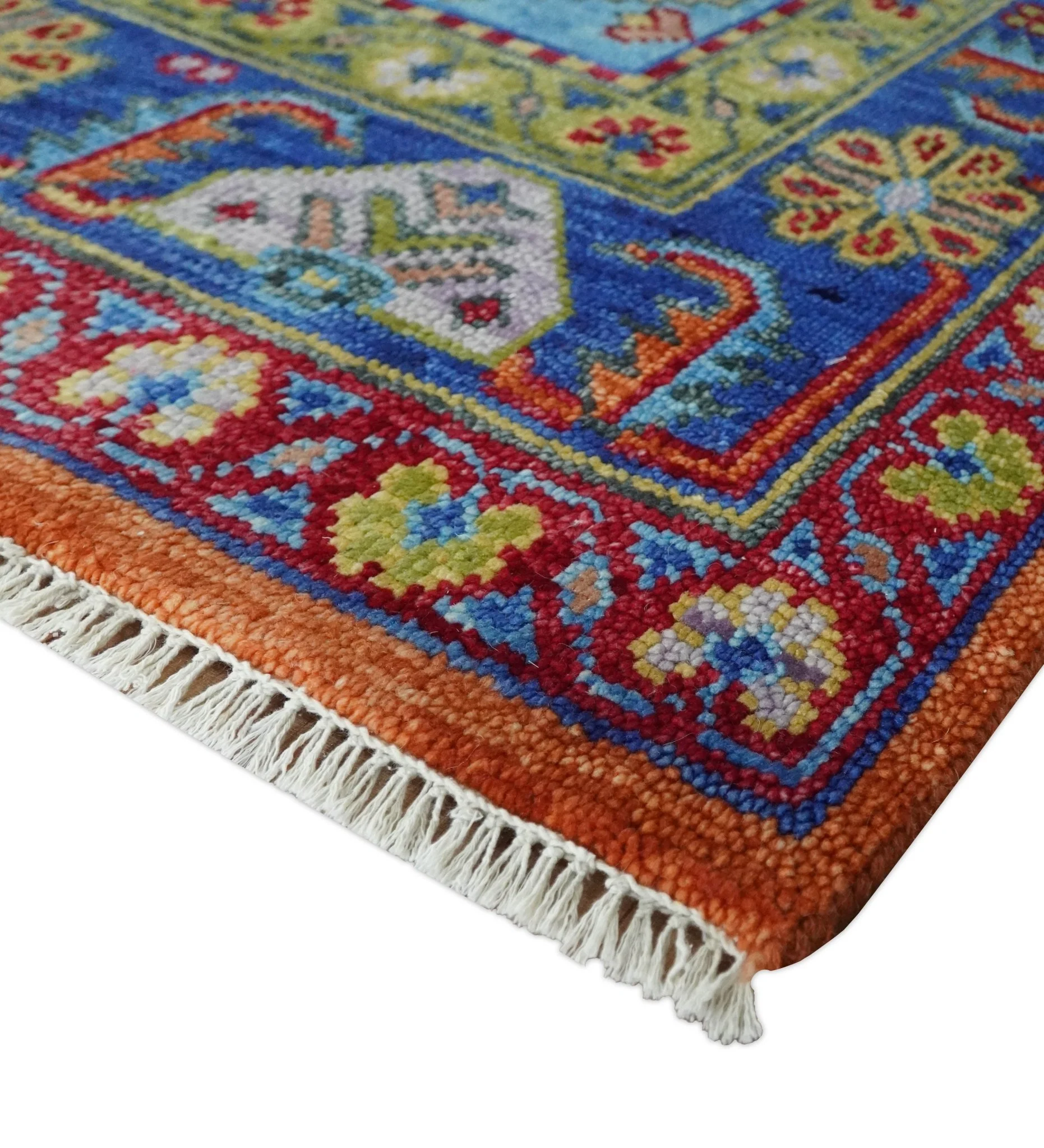 Hand Knotted Rust, Blue and Olive Traditional Multi Size Antique Wool Area Rug - Image 5