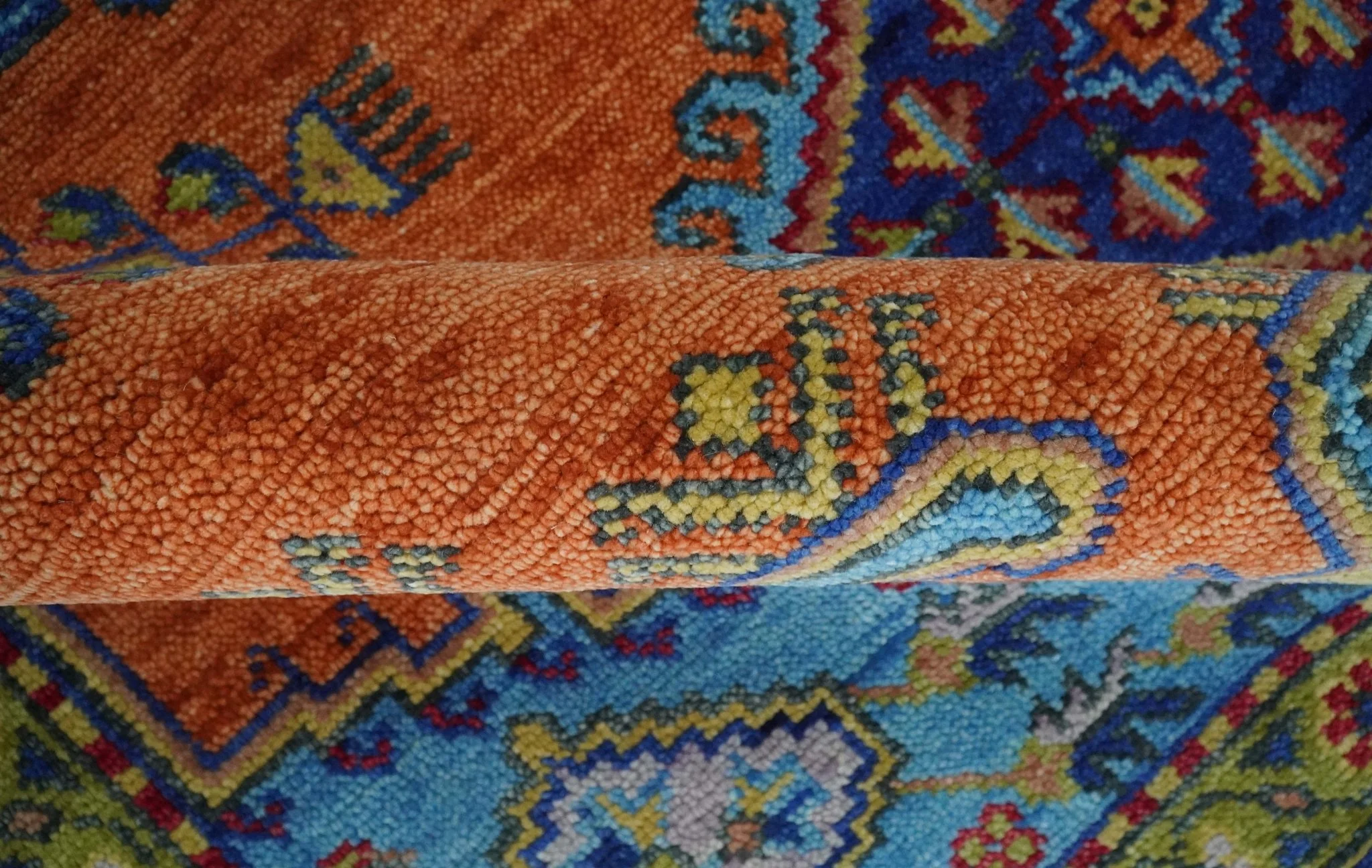 Hand Knotted Rust, Blue and Olive Traditional Multi Size Antique Wool Area Rug - Image 6