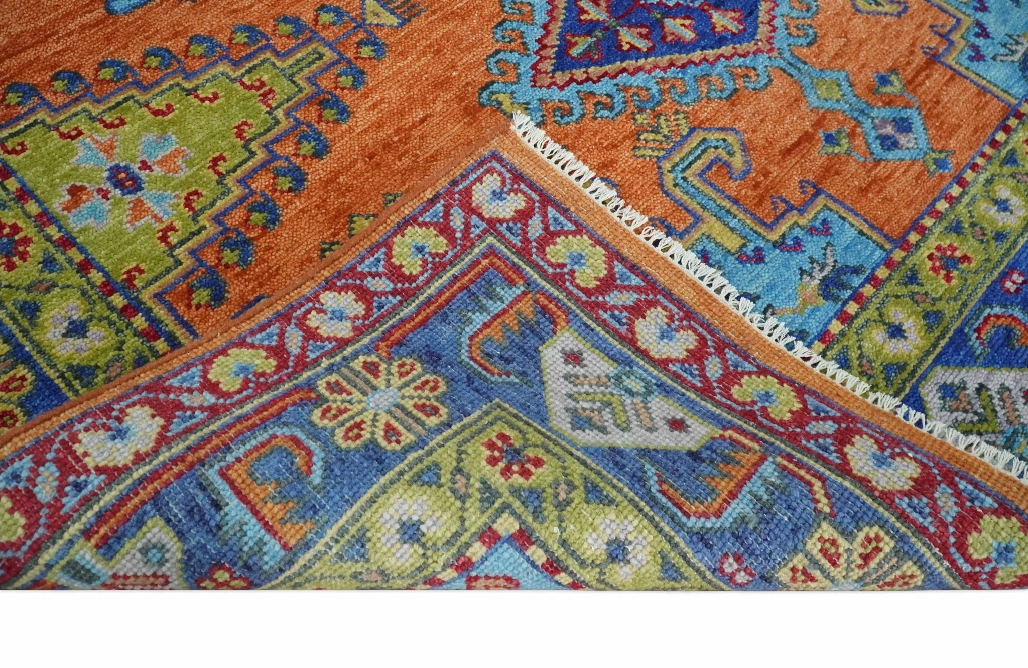 Hand Knotted Rust, Blue and Olive Traditional Multi Size Antique Wool Area Rug - Image 8