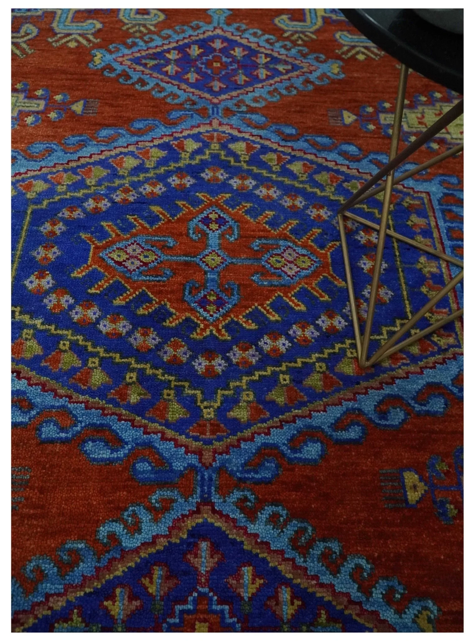 Hand Knotted Rust, Blue and Olive Traditional 8x10 Antique Style Wool Area Rug - Image 2