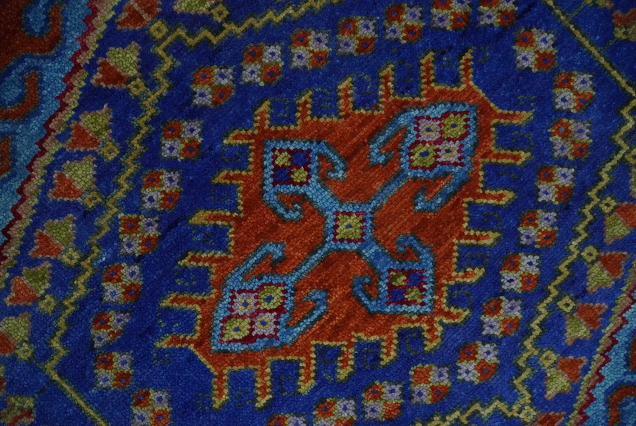 Hand Knotted Rust, Blue and Olive Traditional 8x10 Antique Style Wool Area Rug - Image 4
