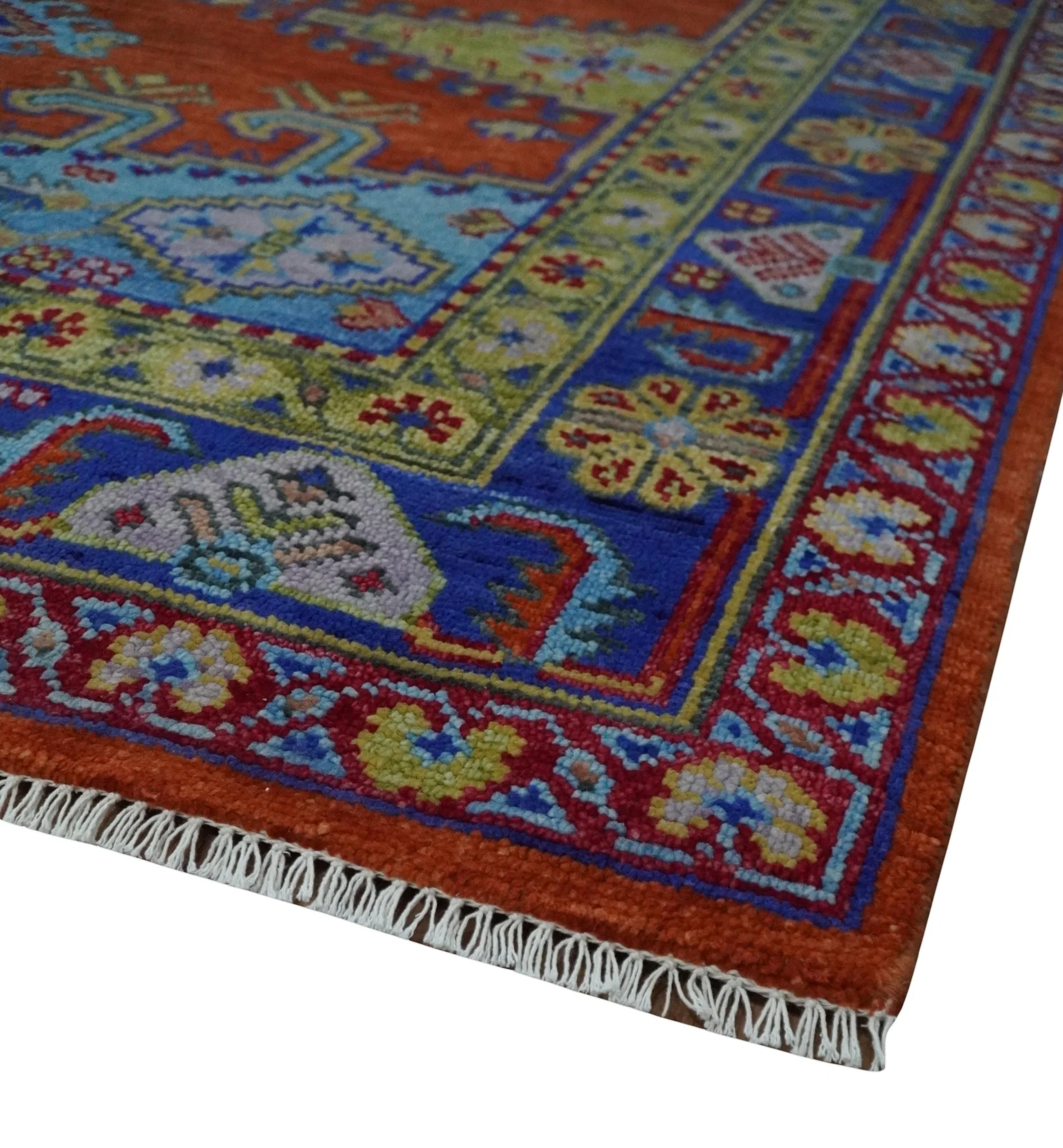 Hand Knotted Rust, Blue and Olive Traditional 8x10 Antique Style Wool Area Rug - Image 5
