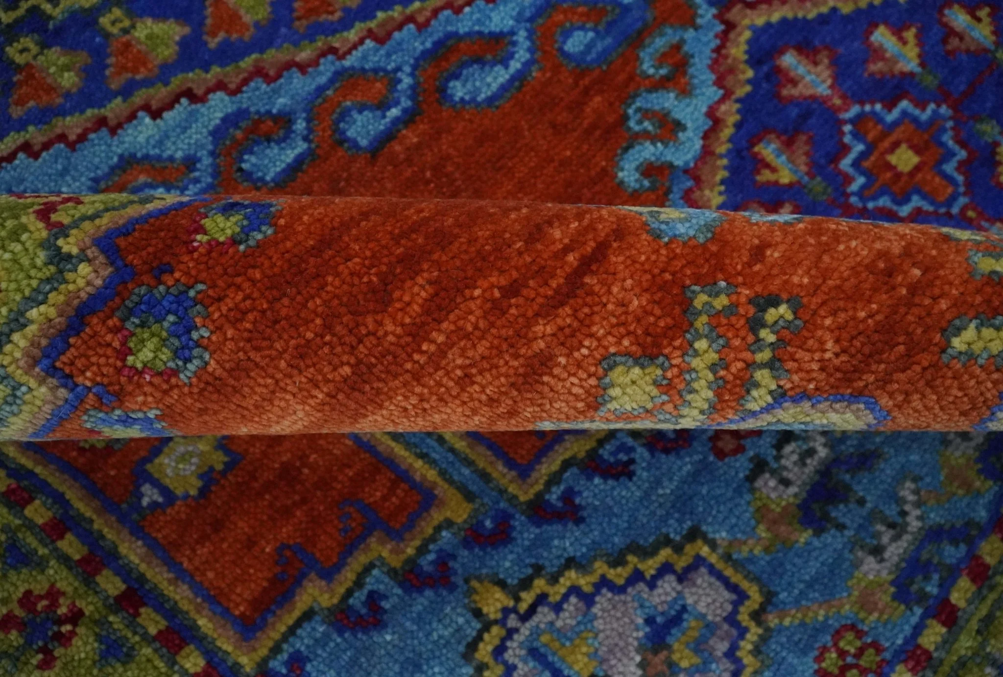 Hand Knotted Rust, Blue and Olive Traditional 8x10 Antique Style Wool Area Rug - Image 6