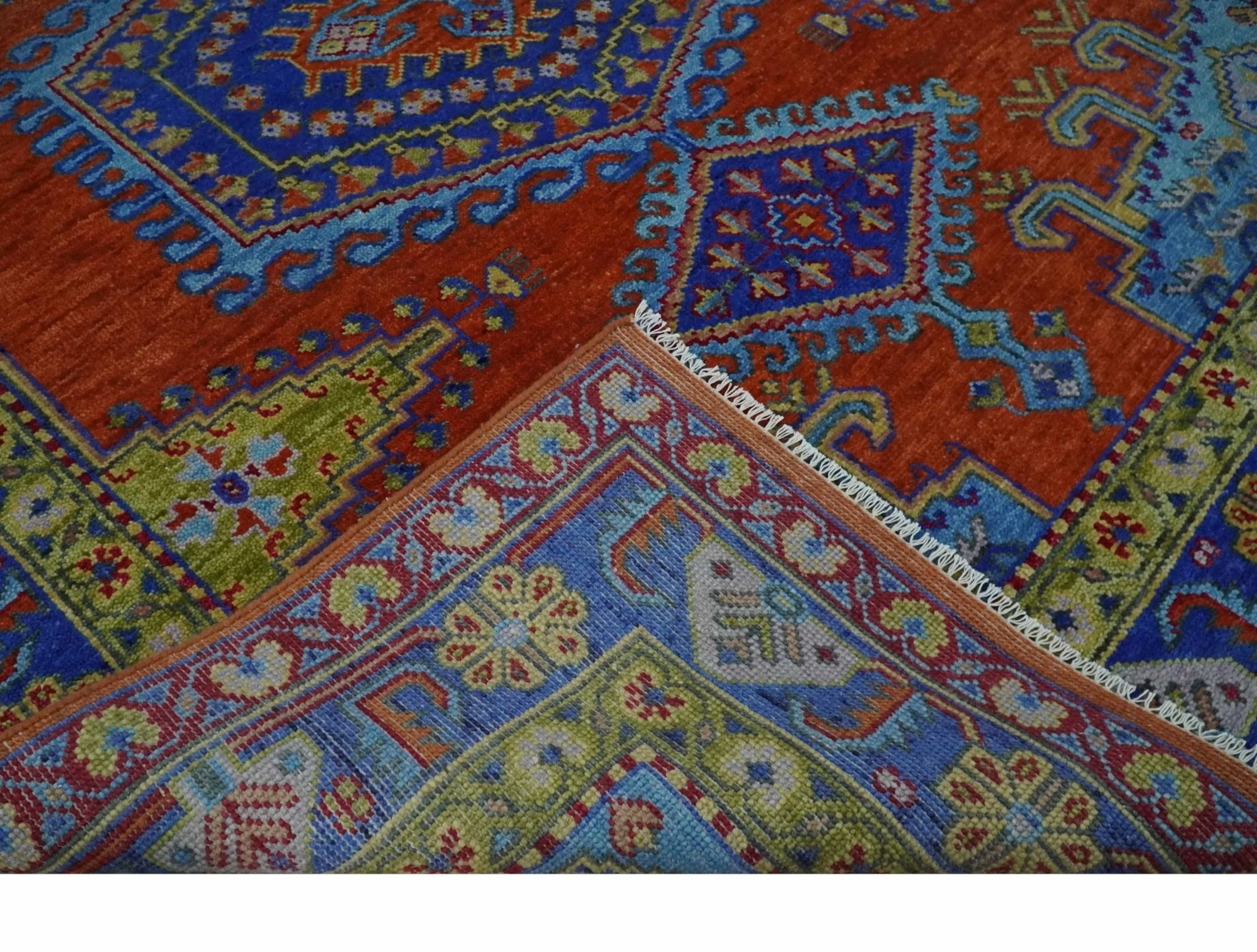 Hand Knotted Rust, Blue and Olive Traditional 8x10 Antique Style Wool Area Rug - Image 7