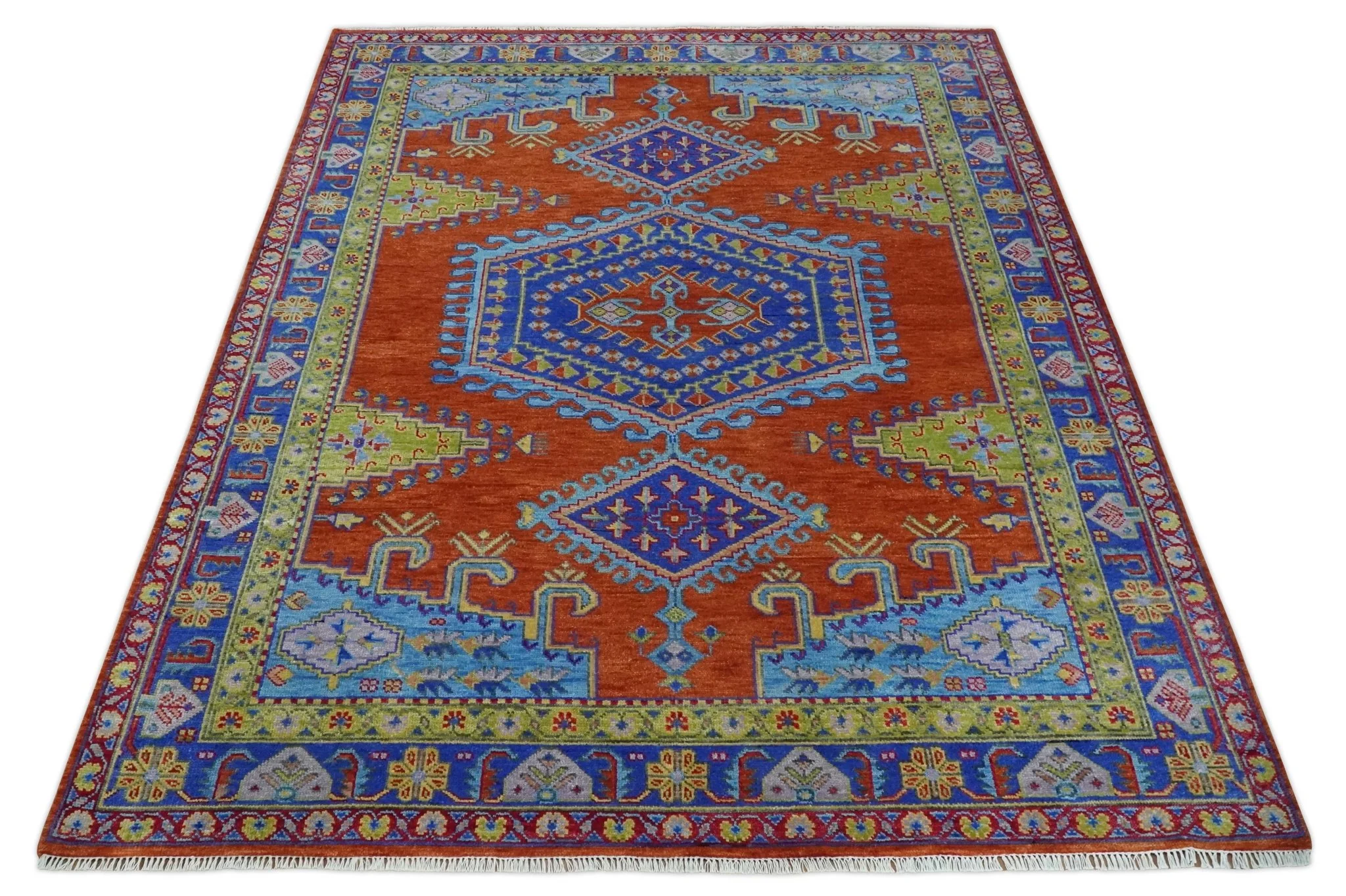 Hand Knotted Rust, Blue and Olive Traditional 9x12 Antique Style Wool Area Rug - Image 10