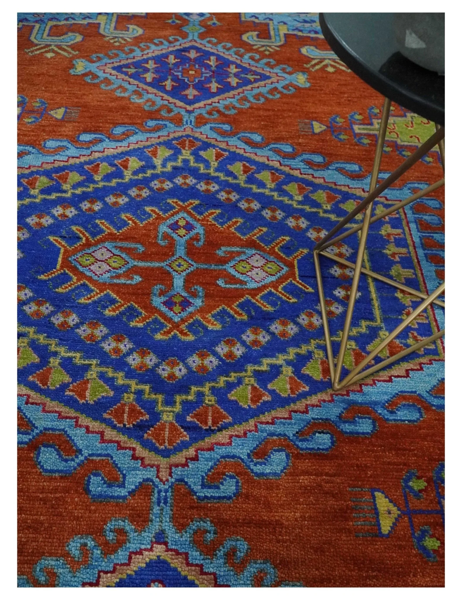 Hand Knotted Rust, Blue and Olive Traditional 9x12 Antique Style Wool Area Rug - Image 2