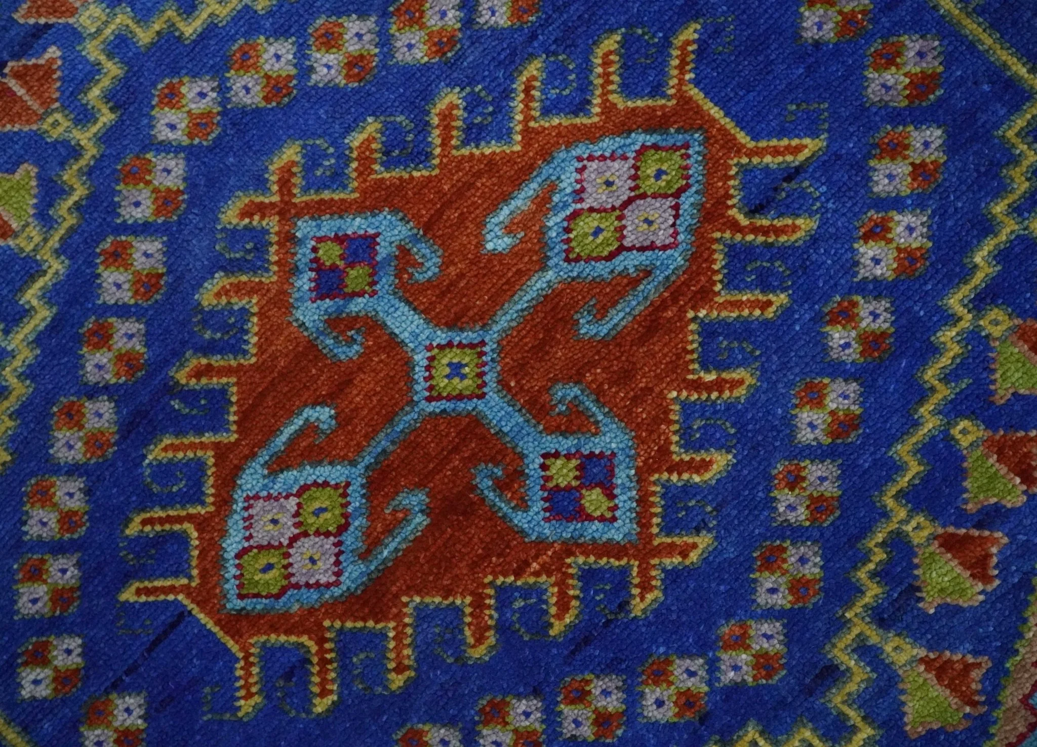 Hand Knotted Rust, Blue and Olive Traditional 9x12 Antique Style Wool Area Rug - Image 4