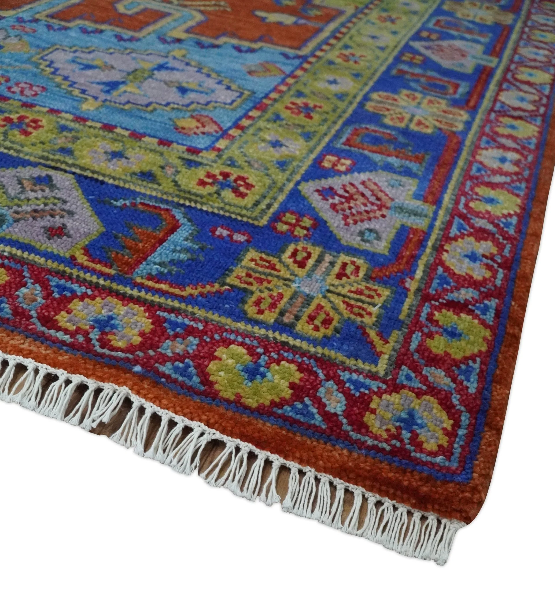 Hand Knotted Rust, Blue and Olive Traditional 9x12 Antique Style Wool Area Rug - Image 5