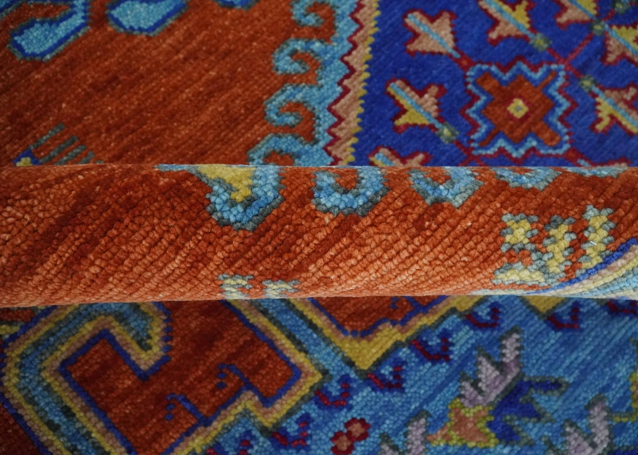 Hand Knotted Rust, Blue and Olive Traditional 9x12 Antique Style Wool Area Rug - Image 6