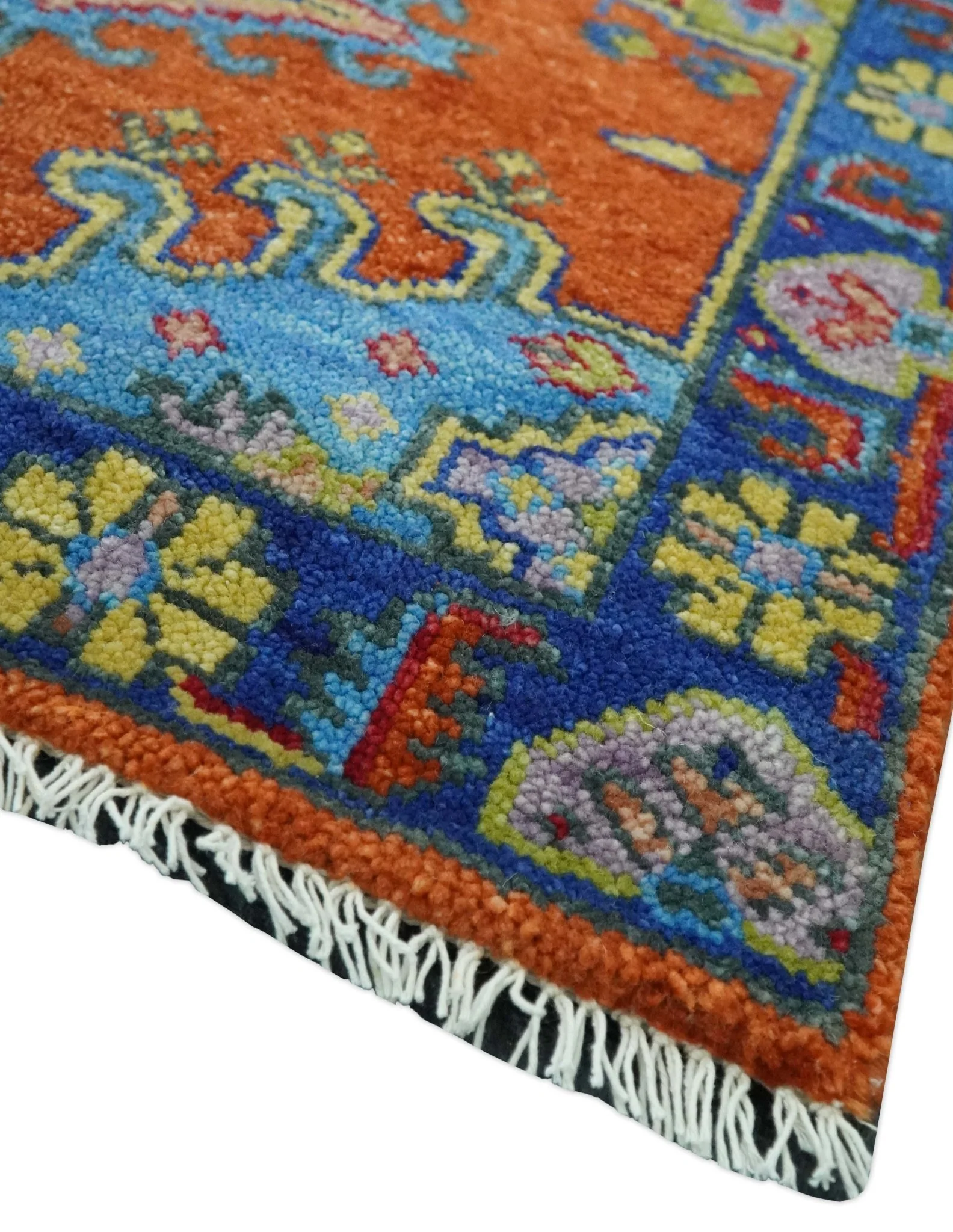 Hand Knotted Rust, Blue and Olive Traditional 3x6 Antique Wool Area Rug - Image 3