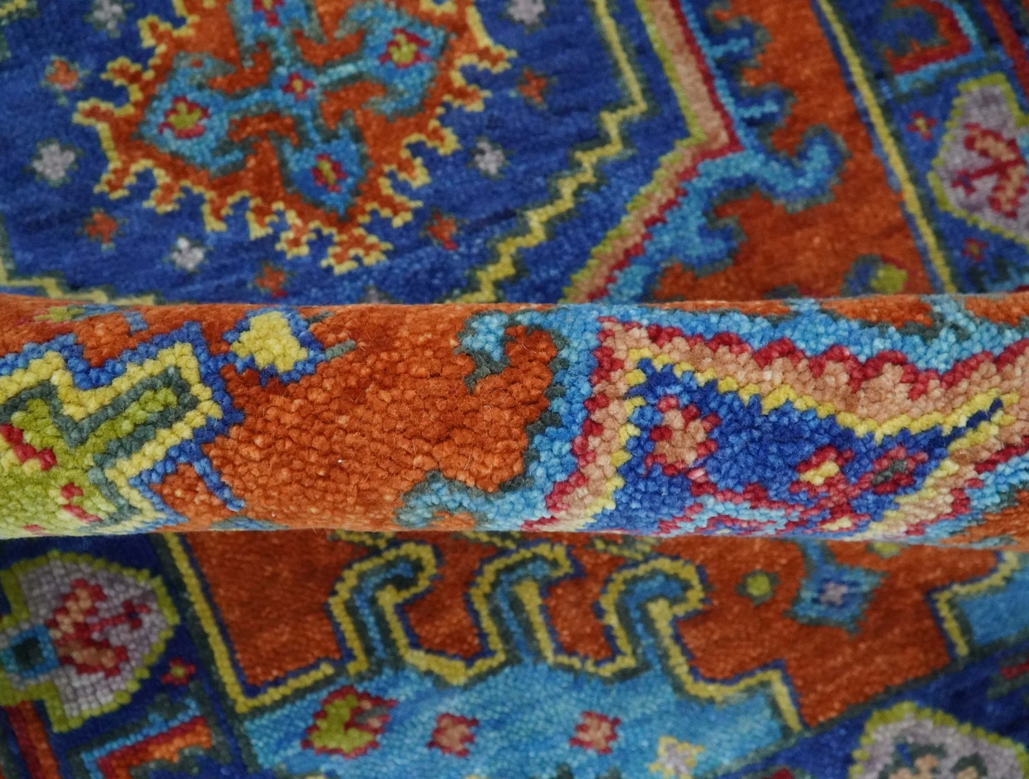 Hand Knotted Rust, Blue and Olive Traditional 3x6 Antique Wool Area Rug - Image 4