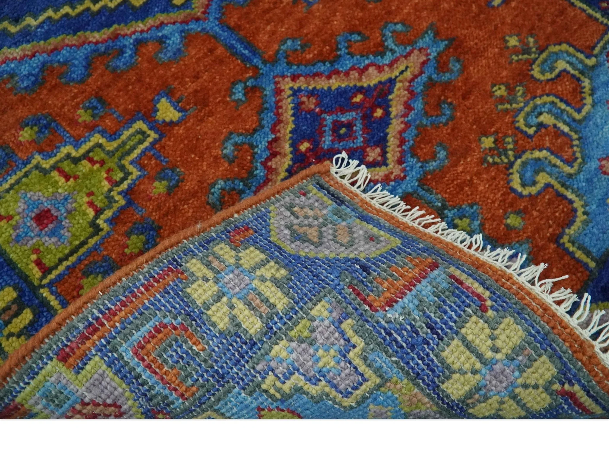 Hand Knotted Rust, Blue and Olive Traditional 3x6 Antique Wool Area Rug - Image 5