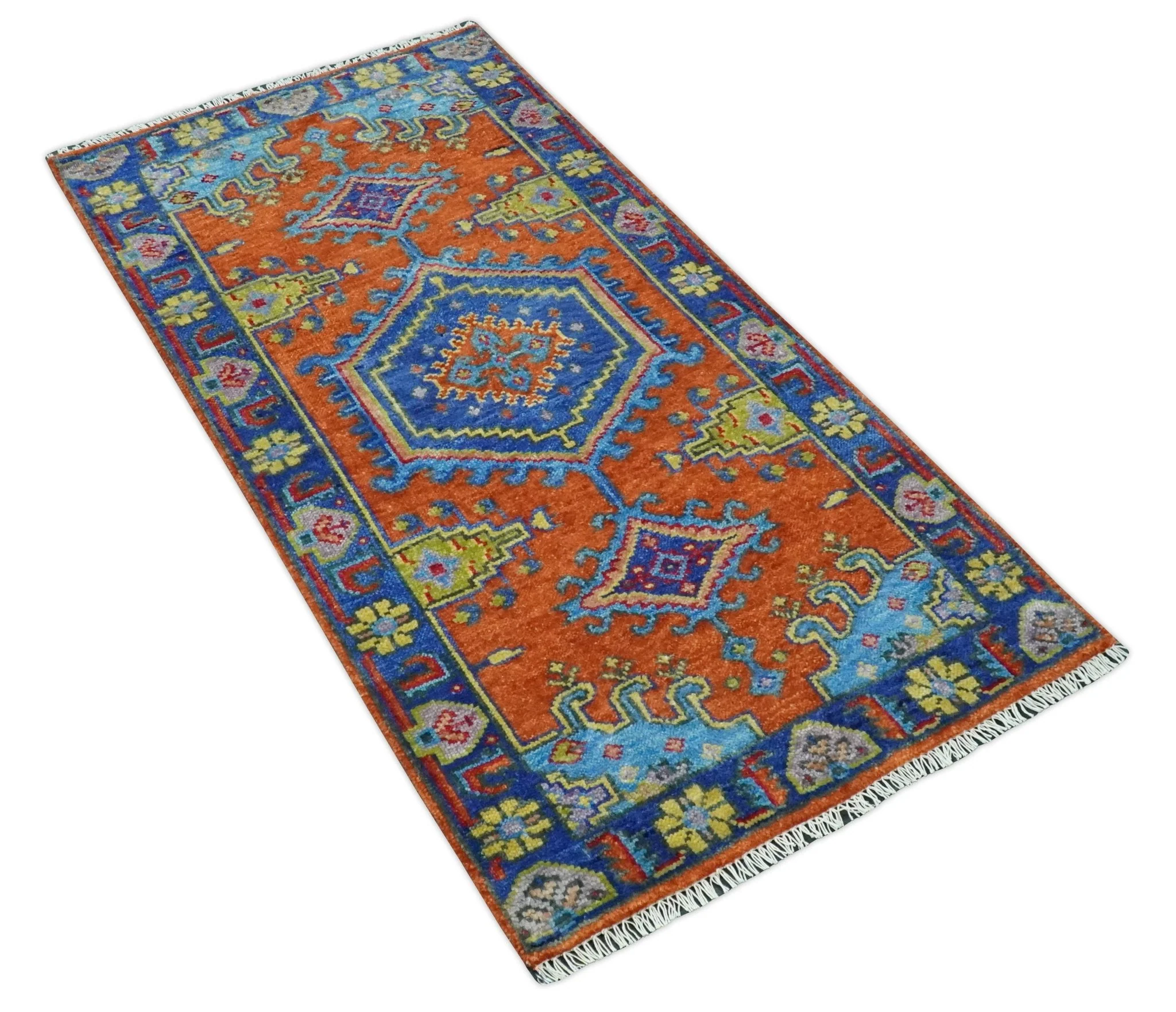 Hand Knotted Rust, Blue and Olive Traditional 3x6 Antique Wool Area Rug - Image 8