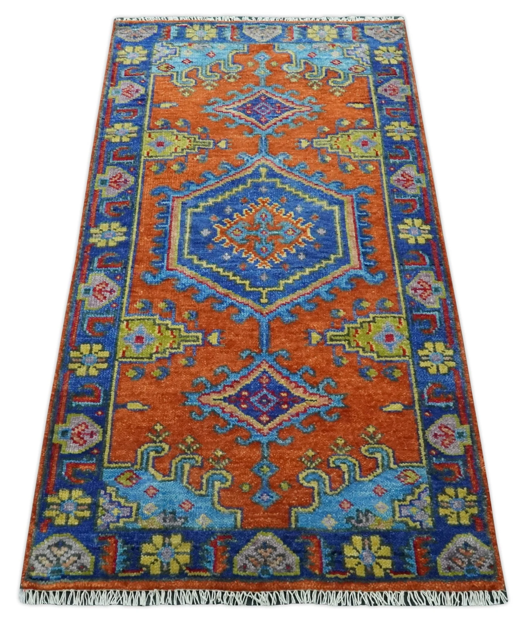 Hand Knotted Rust, Blue and Olive Traditional 3x6 Antique Wool Area Rug - Image 9