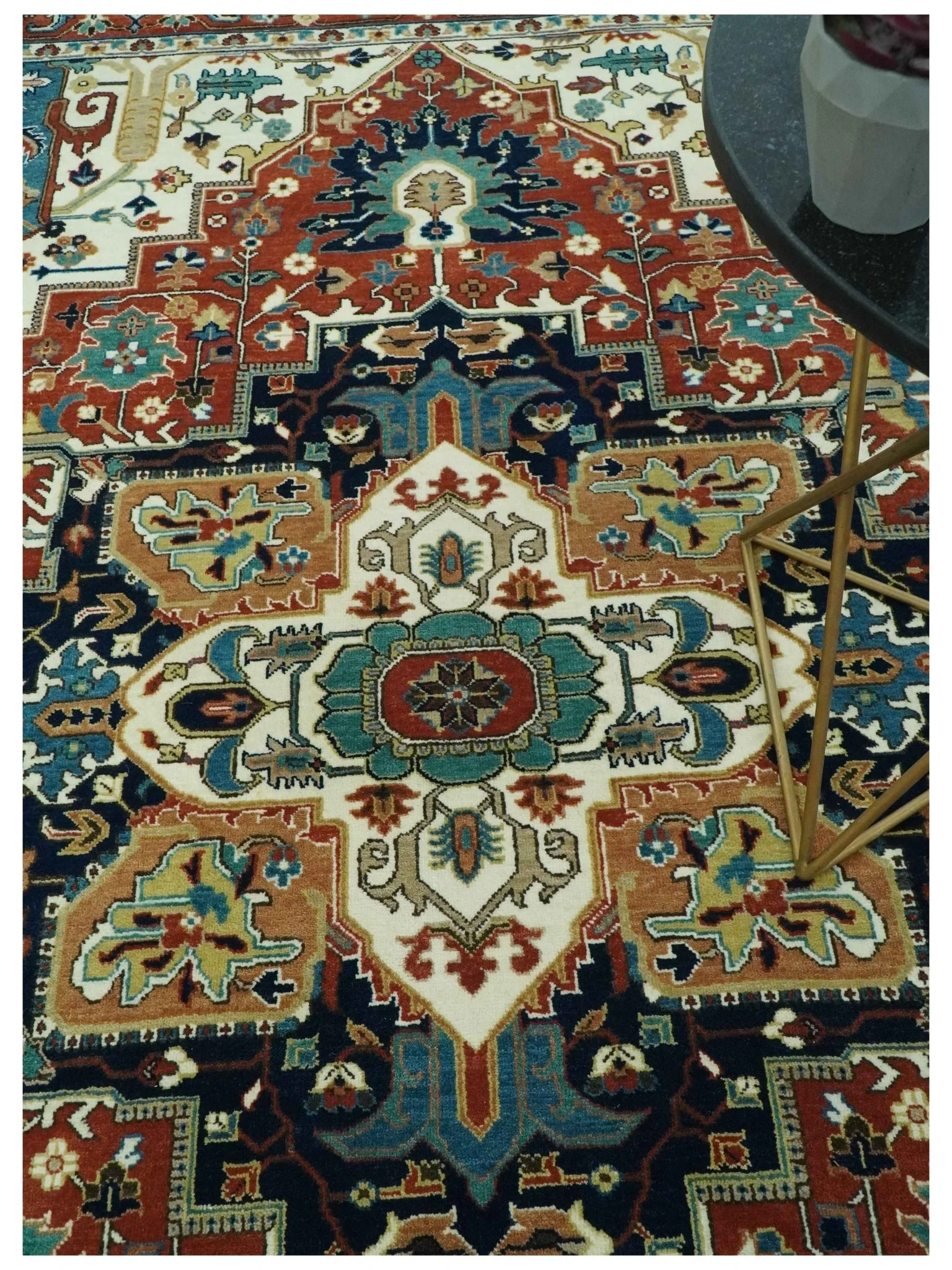 Premium look Fine Hand Knotted Rust, Ivory and Beige Traditional Heriz 8x10 wool rug - Image 2