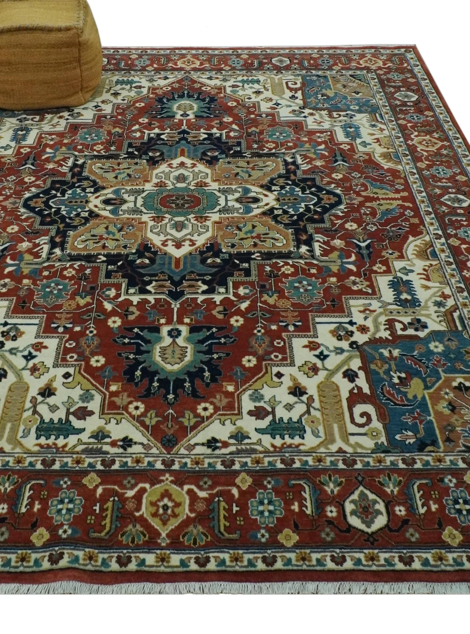 Premium look Fine Hand Knotted Rust, Ivory and Beige Traditional Heriz 8x10 wool rug - Image 3