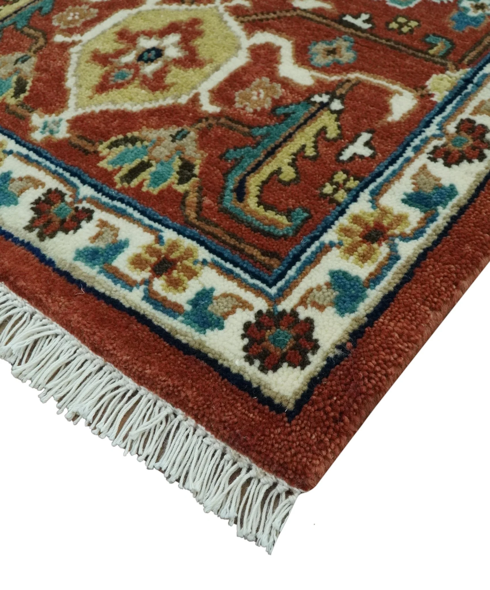 Premium look Fine Hand Knotted Rust, Ivory and Beige Traditional Heriz 8x10 wool rug - Image 5