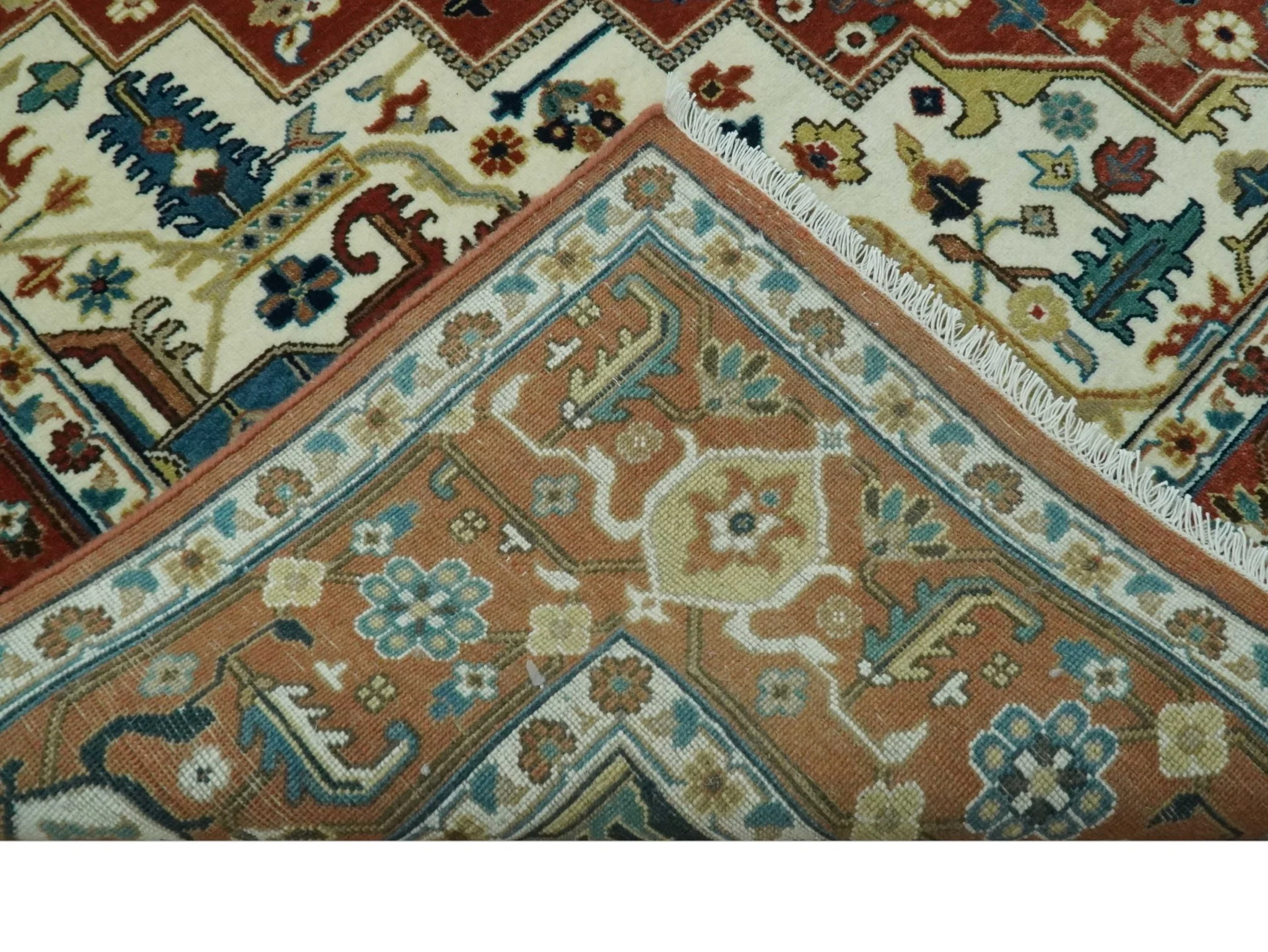 Premium look Fine Hand Knotted Rust, Ivory and Beige Traditional Heriz 8x10 wool rug - Image 7