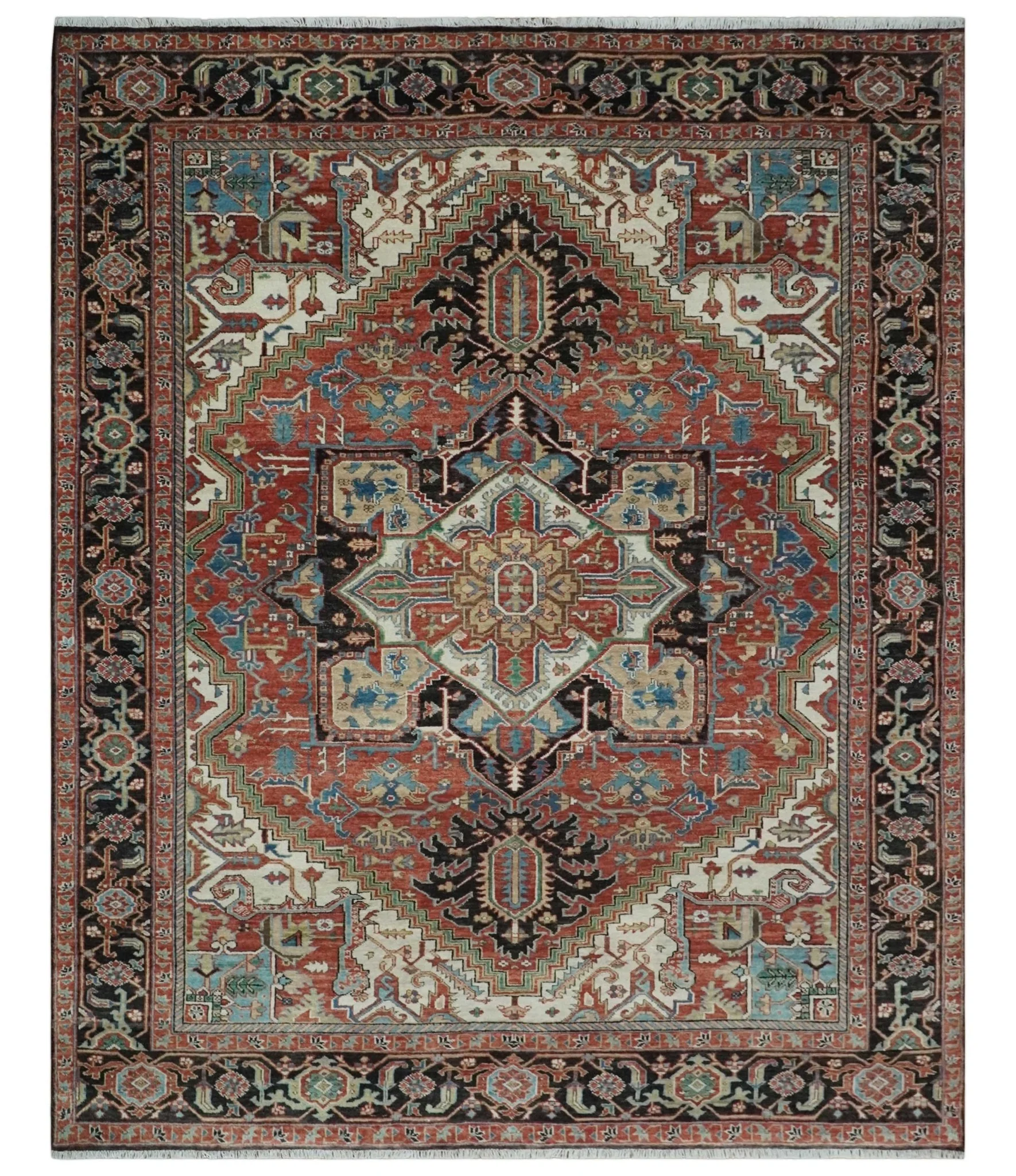 8x10 and 9x12 Hand Knotted Rust, Ivory and Black Traditional Wool Area Rug - Image 11