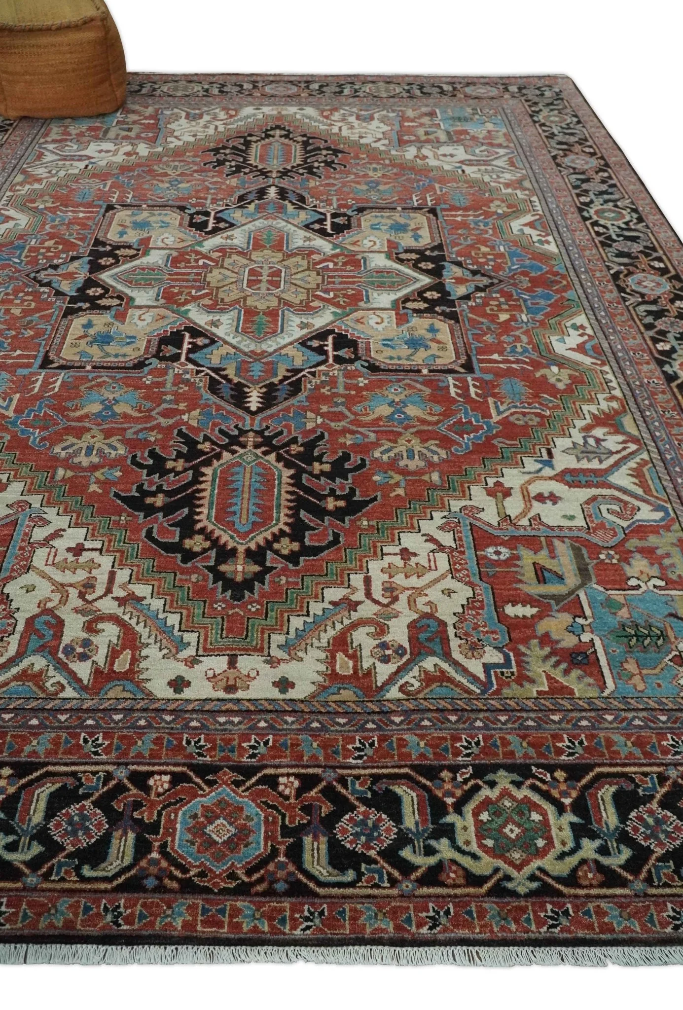8x10 and 9x12 Hand Knotted Rust, Ivory and Black Traditional Wool Area Rug - Image 3
