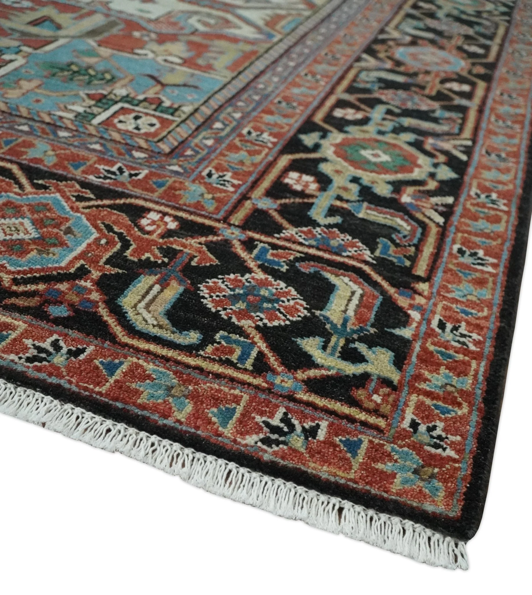 8x10 and 9x12 Hand Knotted Rust, Ivory and Black Traditional Wool Area Rug - Image 5