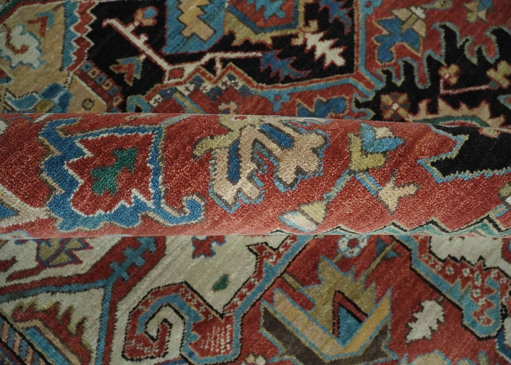8x10 and 9x12 Hand Knotted Rust, Ivory and Black Traditional Wool Area Rug - Image 6