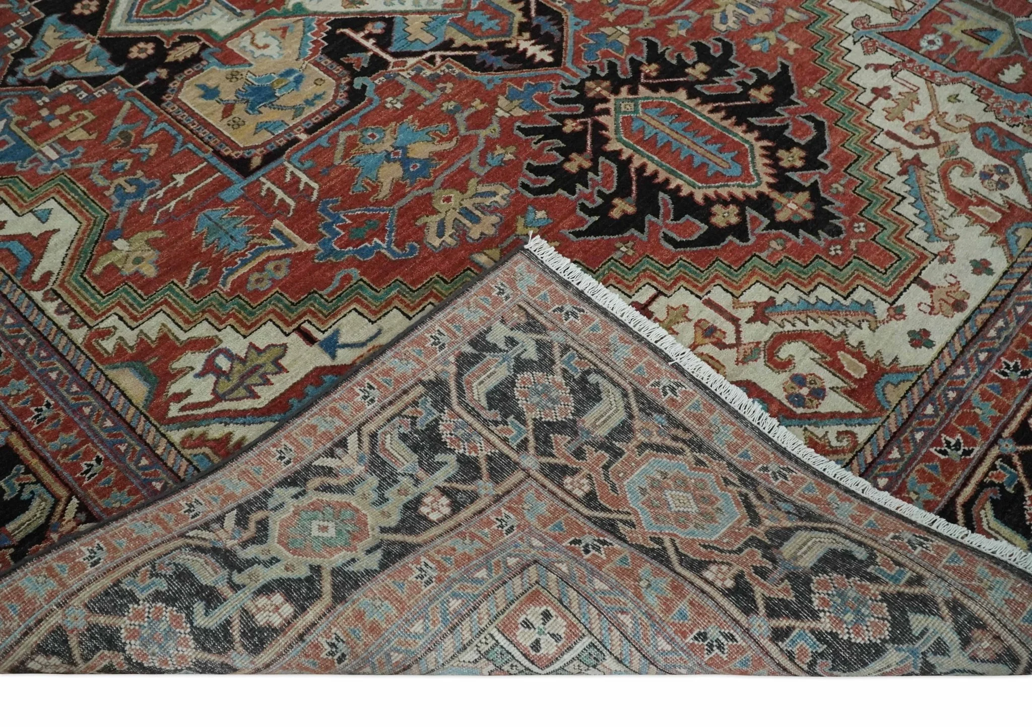 8x10 and 9x12 Hand Knotted Rust, Ivory and Black Traditional Wool Area Rug - Image 7
