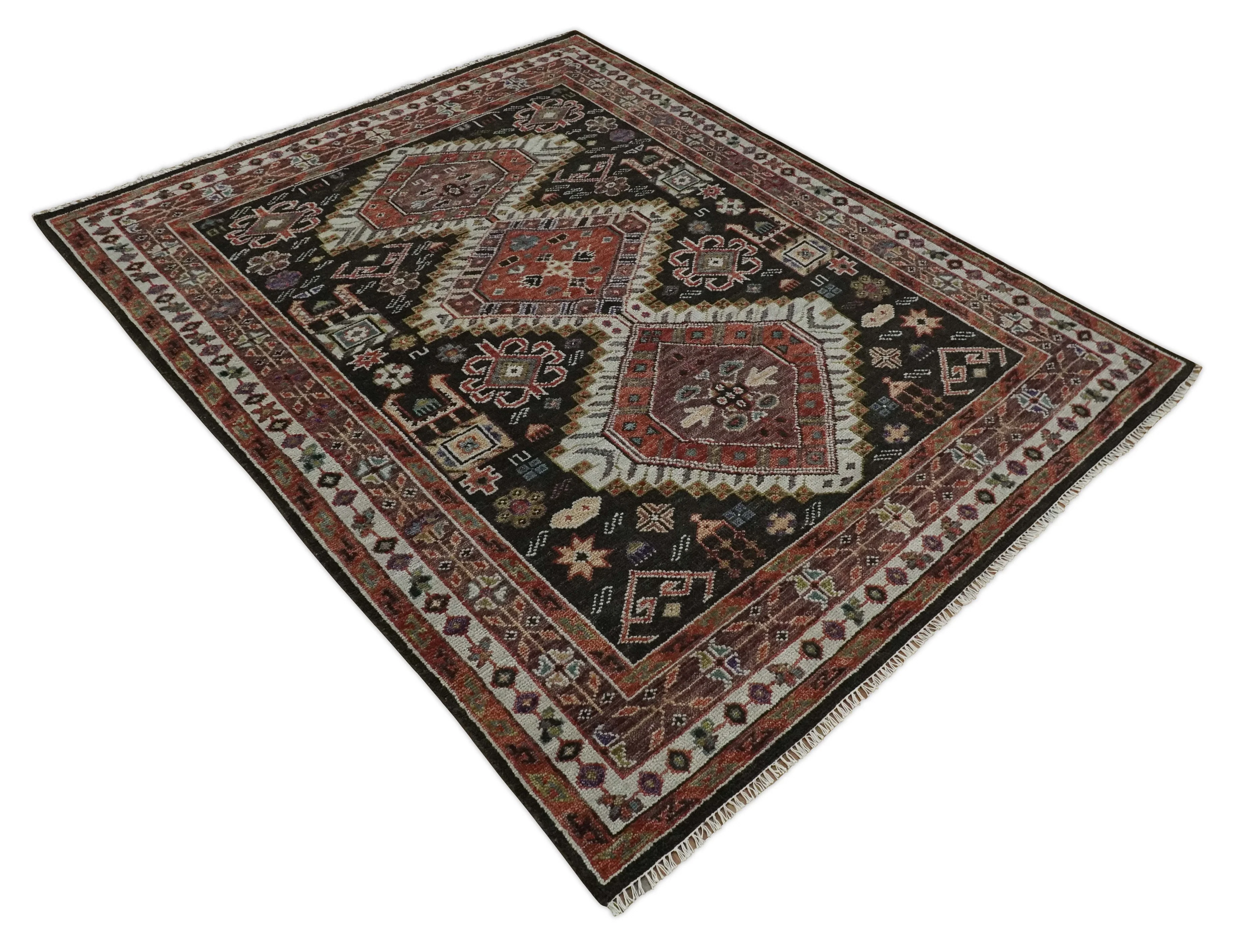Hand Knotted Rust, Ivory and Black Traditional Antique Multi Size Wool Area Rug - Image 10