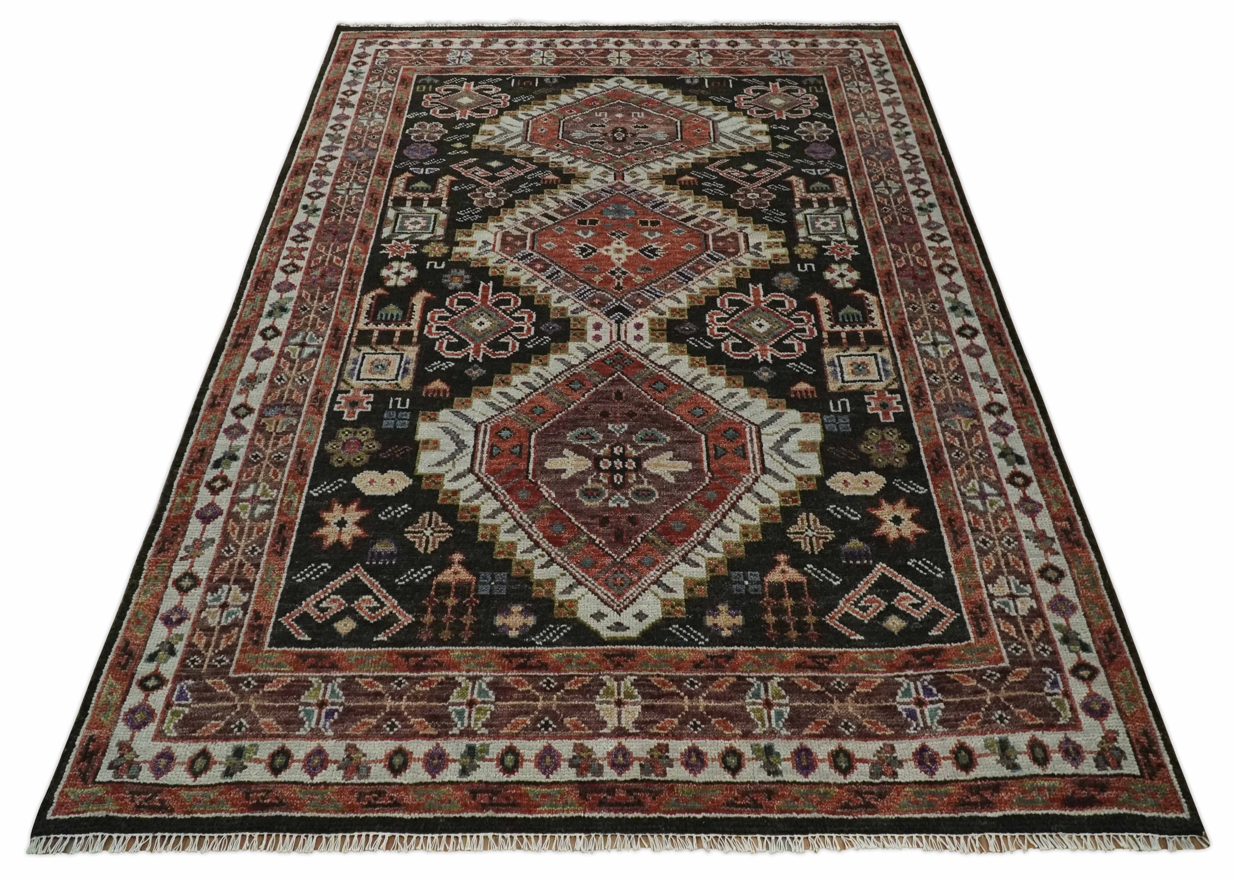 Hand Knotted Rust, Ivory and Black Traditional Antique Multi Size Wool Area Rug - Image 11