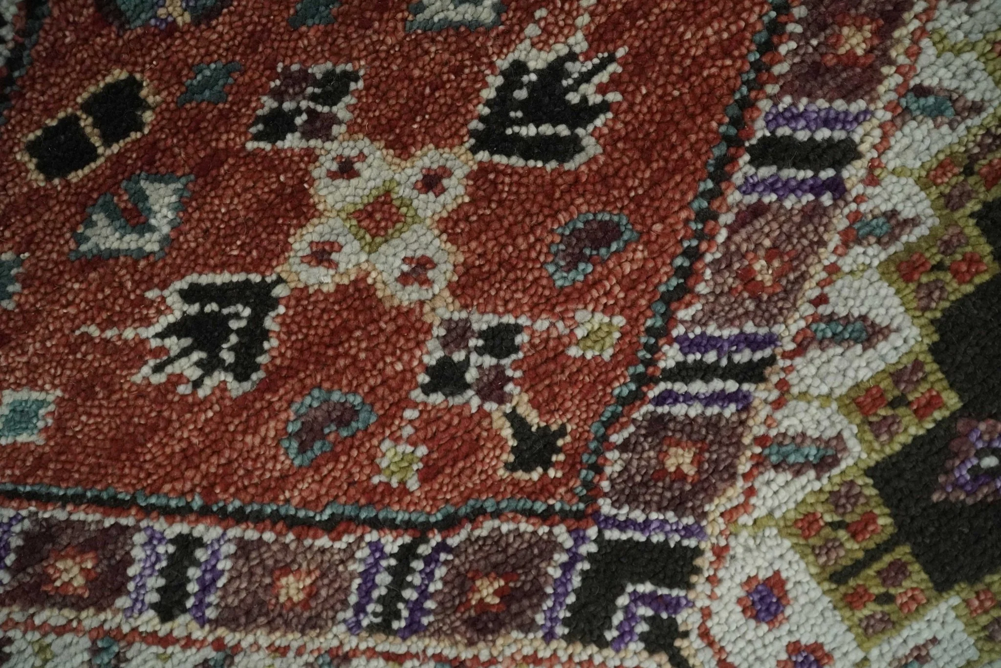 Hand Knotted Rust, Ivory and Black Traditional Antique Multi Size Wool Area Rug - Image 4