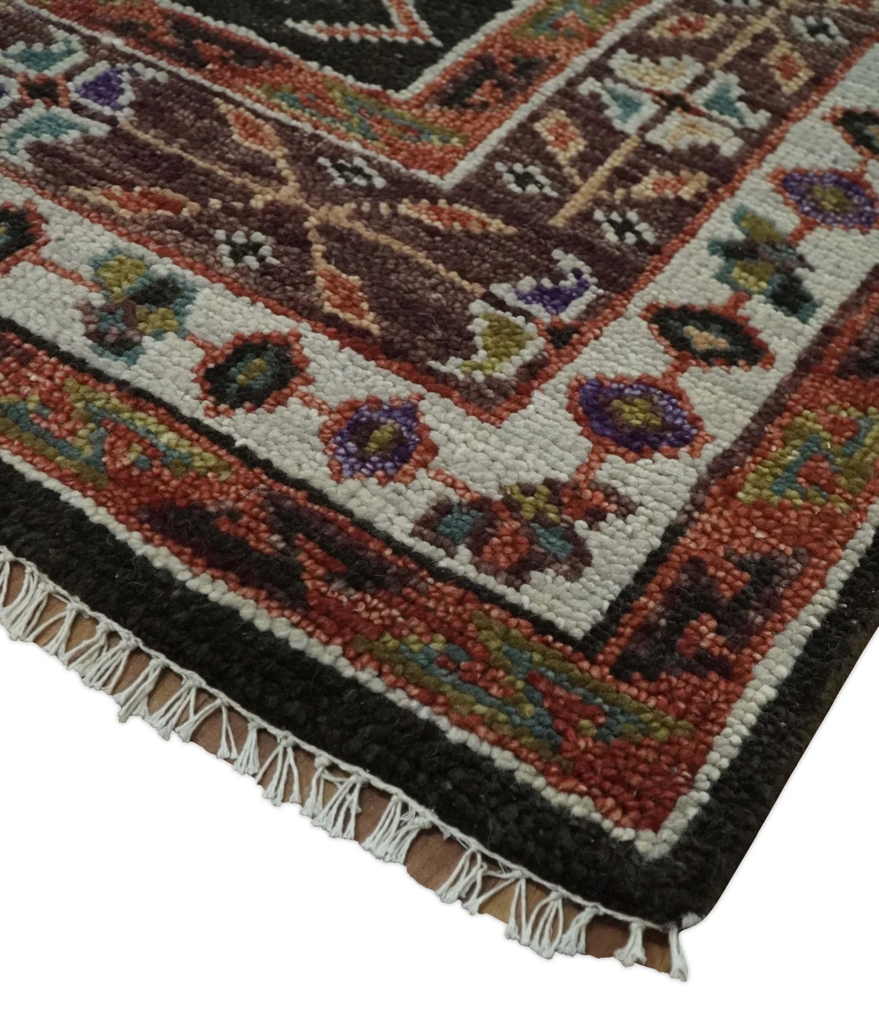 Hand Knotted Rust, Ivory and Black Traditional Antique Multi Size Wool Area Rug - Image 5