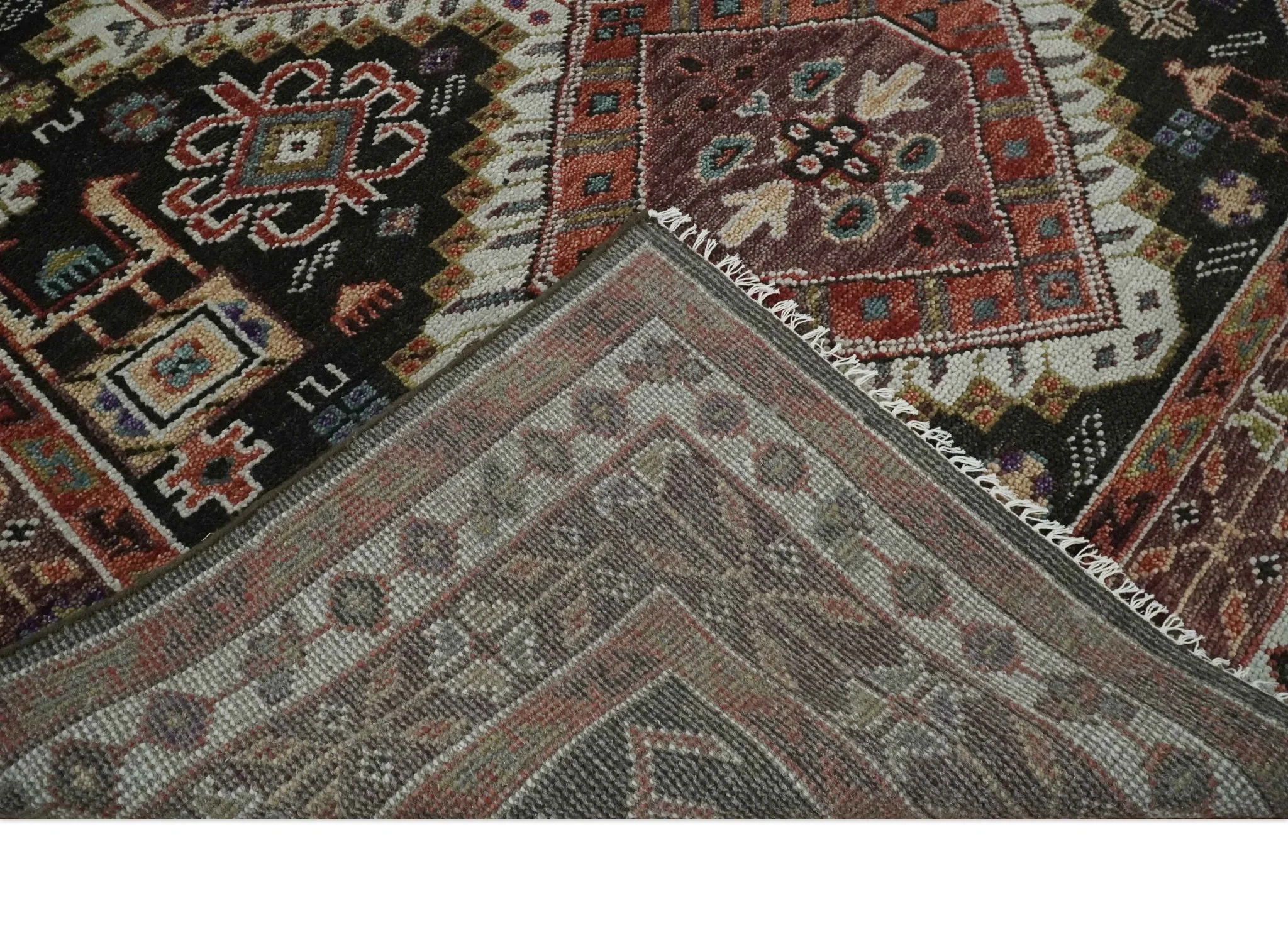 Hand Knotted Rust, Ivory and Black Traditional Antique Multi Size Wool Area Rug - Image 7
