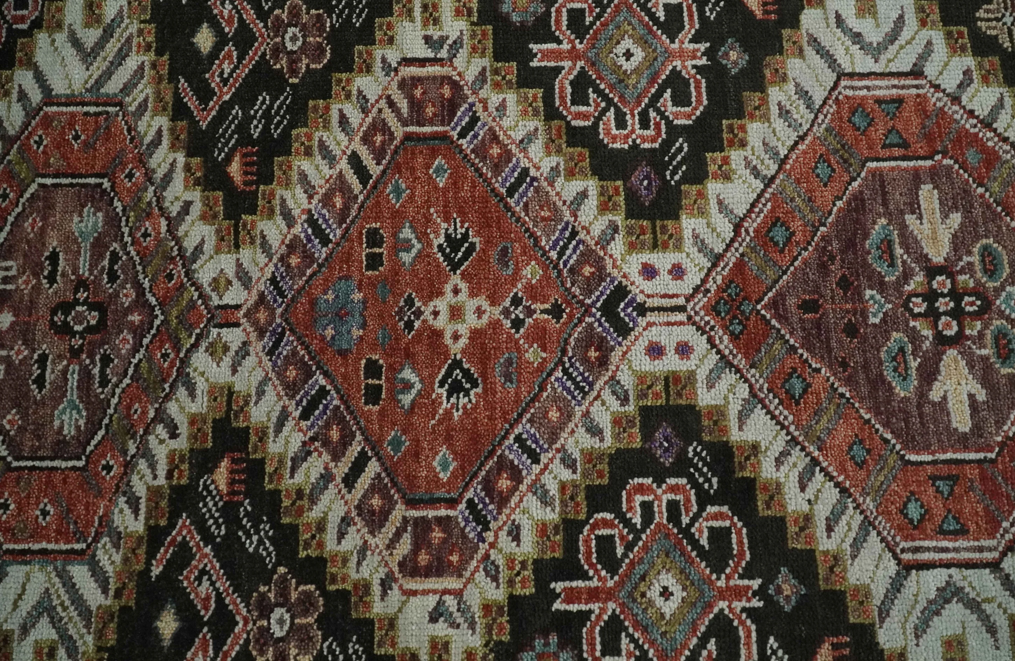 Hand Knotted Rust, Ivory and Black Traditional Antique Multi Size Wool Area Rug - Image 9