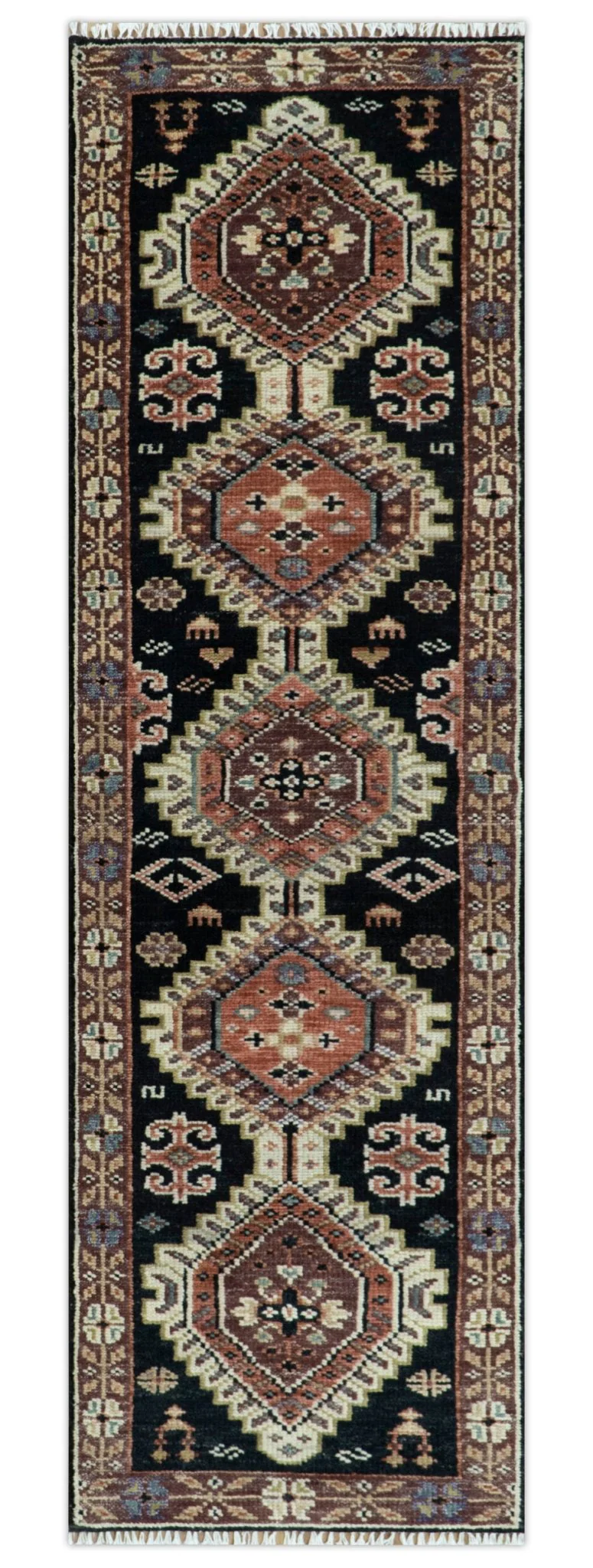 Hand Knotted Rust, Ivory and Black Traditional Heriz Wool Area Rug - Image 12