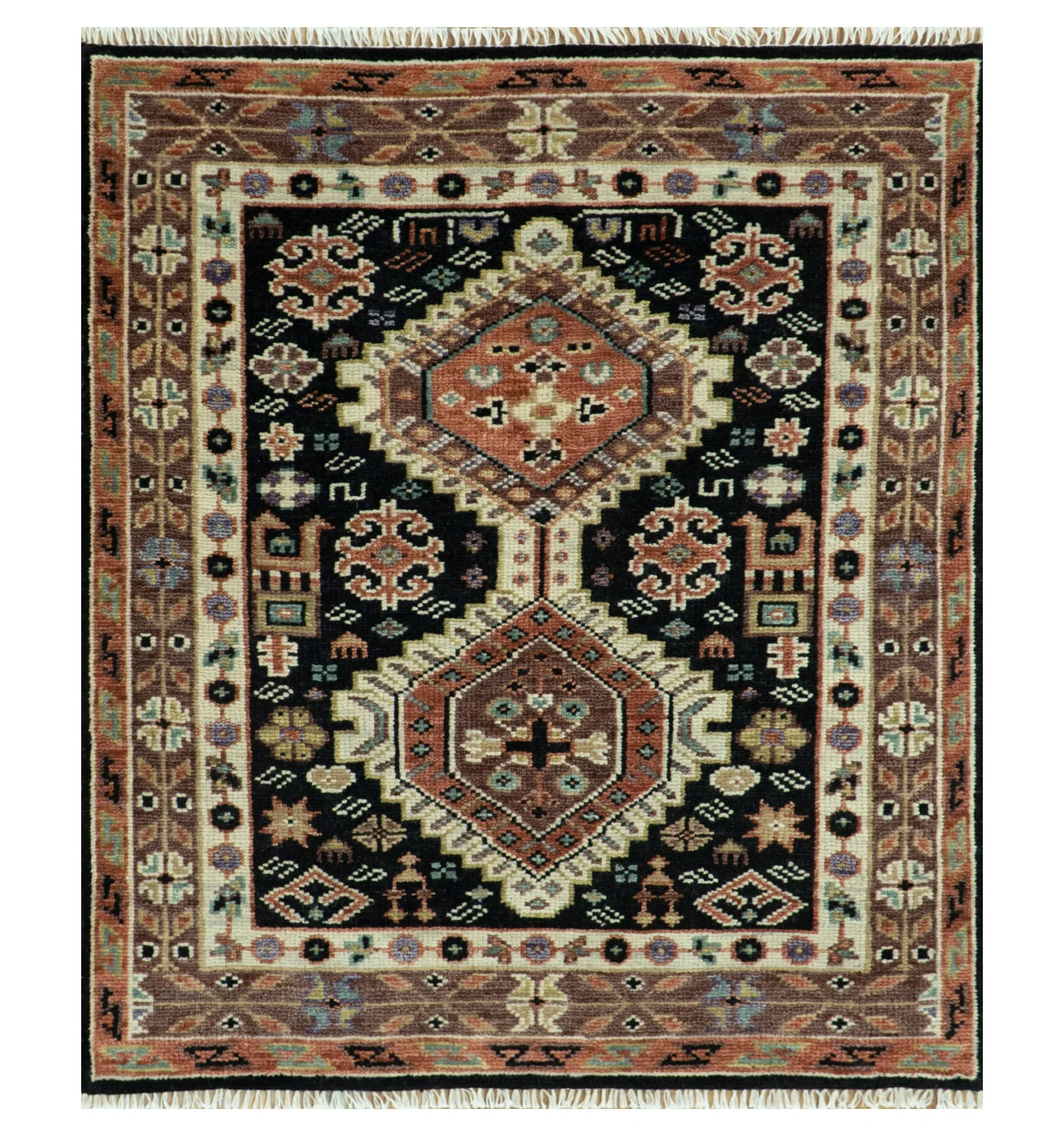 Hand Knotted Rust, Ivory and Black Traditional Heriz Wool Area Rug - Image 13