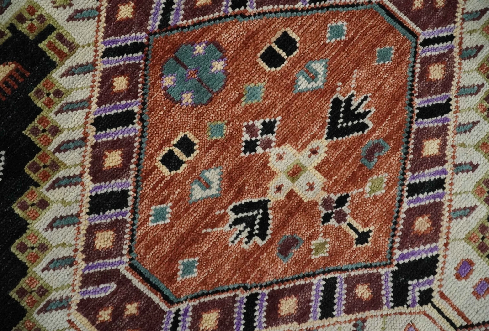 Hand Knotted Rust, Ivory and Black Traditional Heriz Wool Area Rug - Image 4