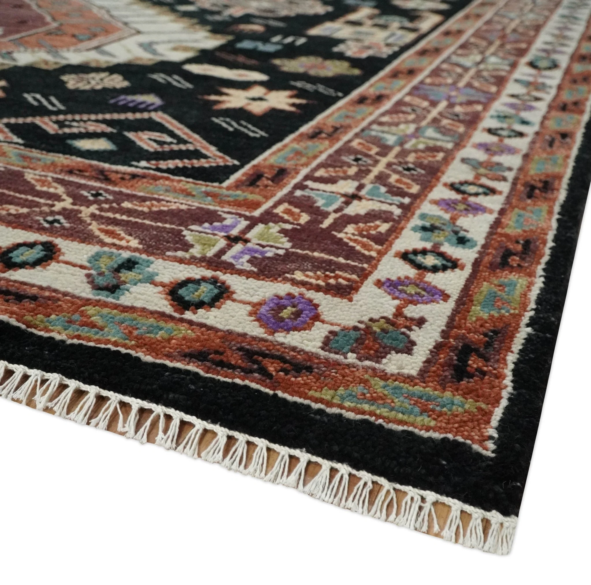 Hand Knotted Rust, Ivory and Black Traditional Heriz Wool Area Rug - Image 5