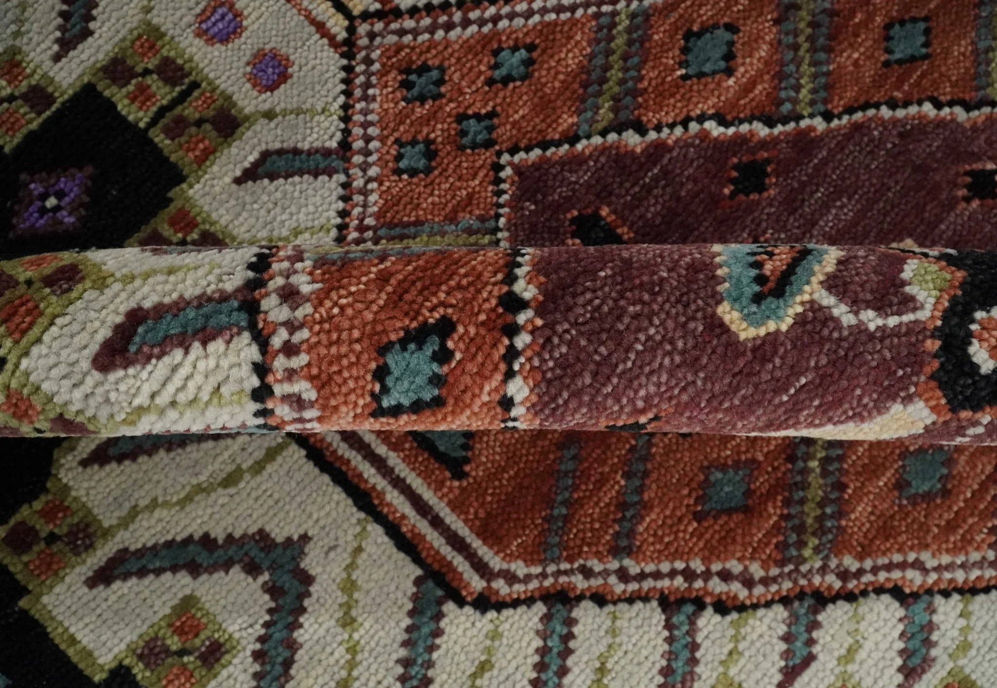 Hand Knotted Rust, Ivory and Black Traditional Heriz Wool Area Rug - Image 6
