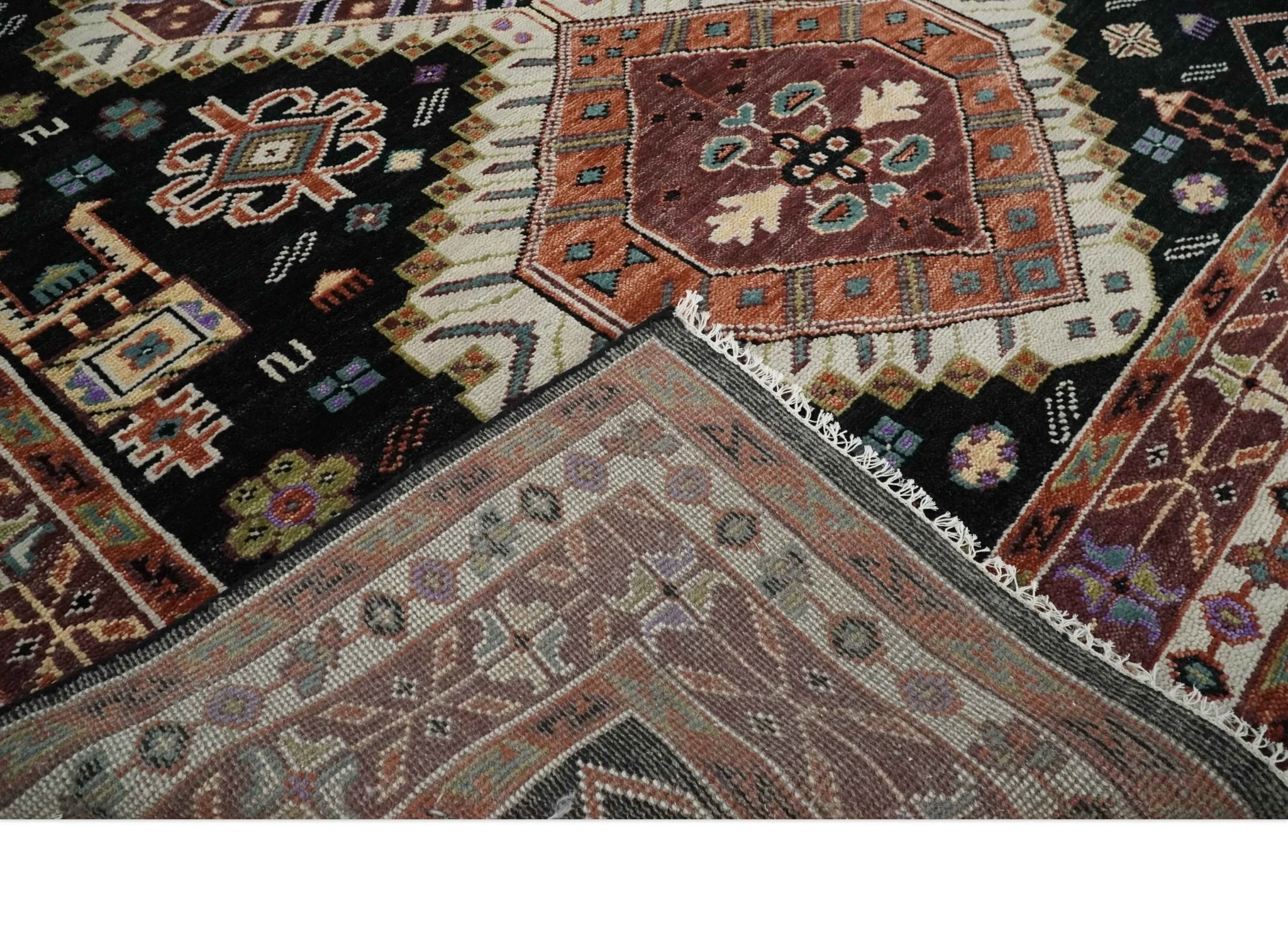 Hand Knotted Rust, Ivory and Black Traditional Heriz Wool Area Rug - Image 7