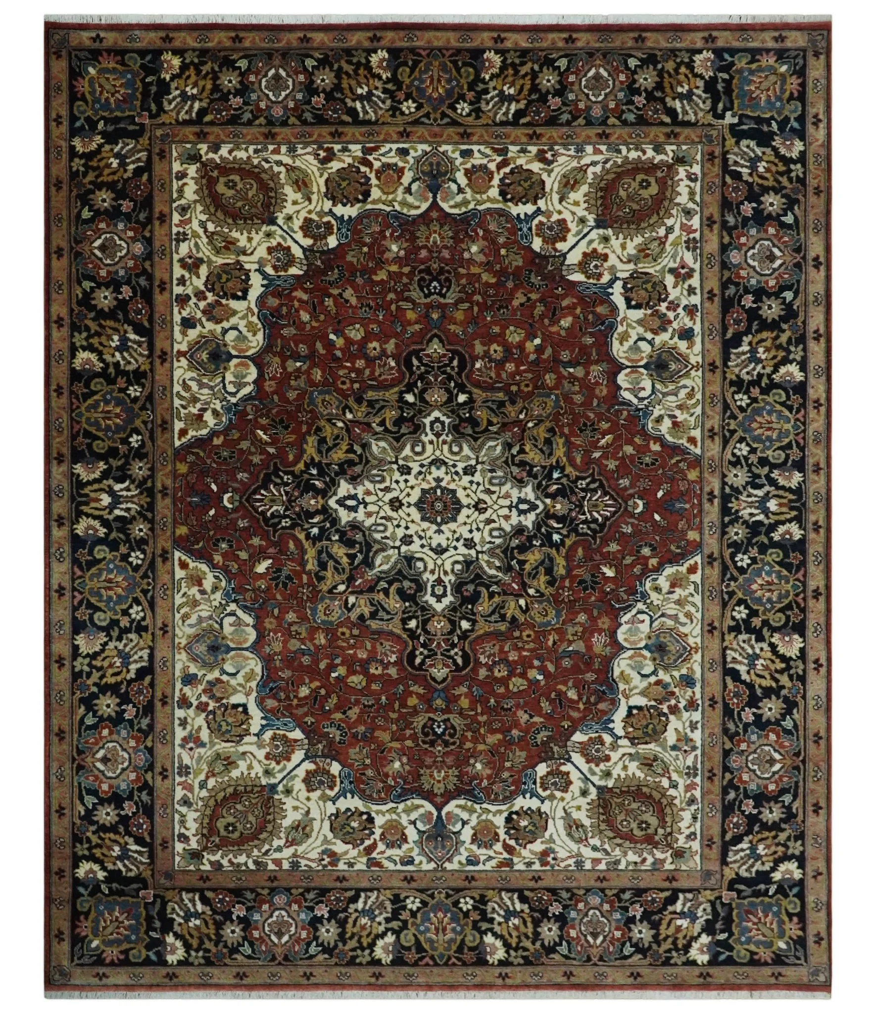 8x10 and 10x14 Fine Hand Knotted Rust, Ivory and Blue Traditional Vintage Heriz Serapi Antique Wool Rug - Image 13