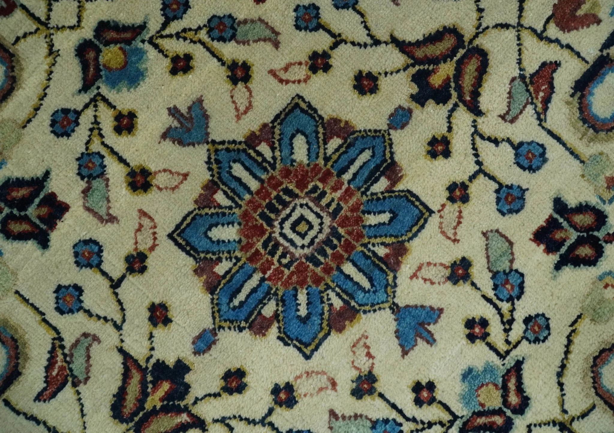 8x10 and 10x14 Fine Hand Knotted Rust, Ivory and Blue Traditional Vintage Heriz Serapi Antique Wool Rug - Image 4
