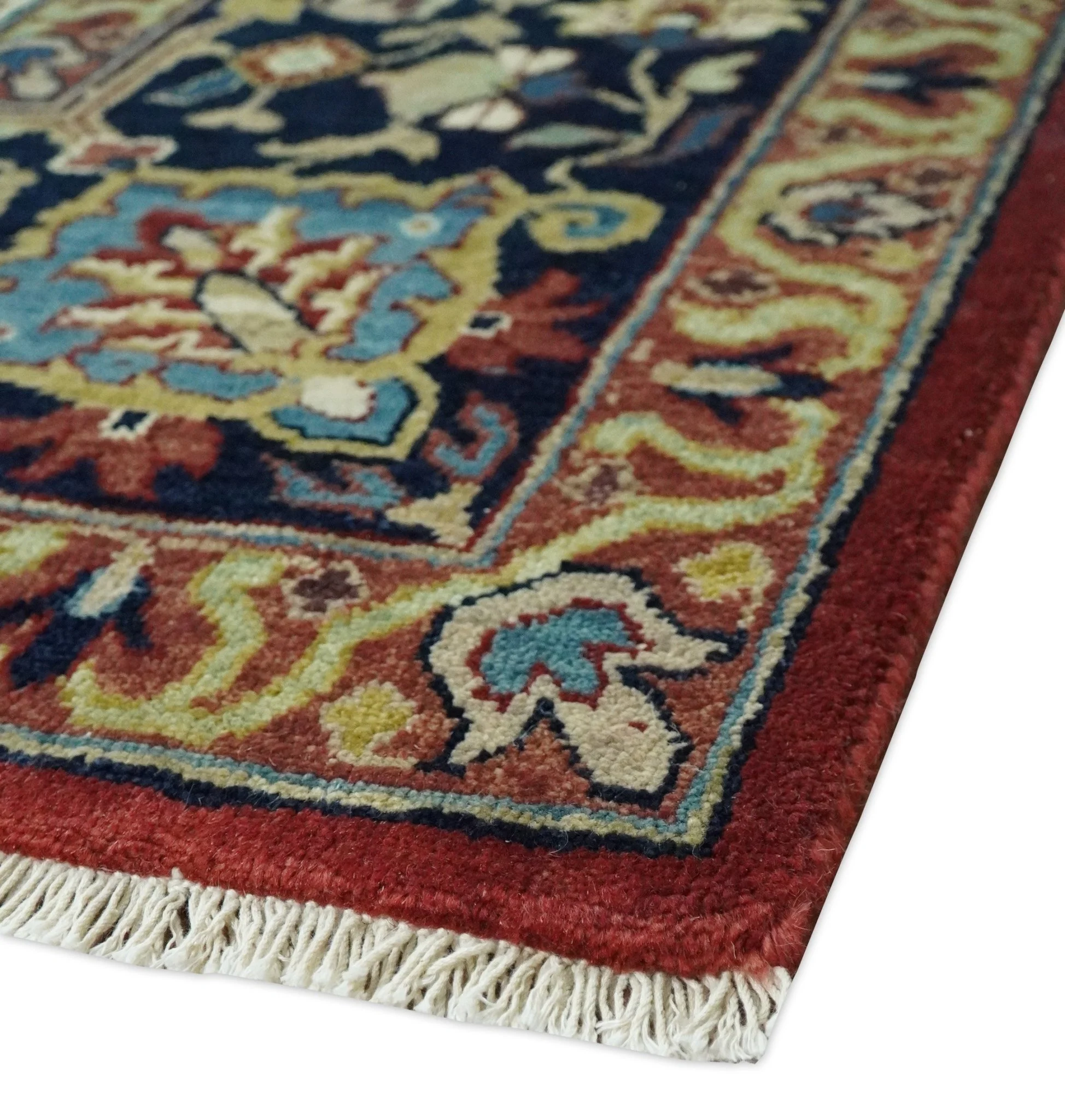 8x10 and 10x14 Fine Hand Knotted Rust, Ivory and Blue Traditional Vintage Heriz Serapi Antique Wool Rug - Image 5