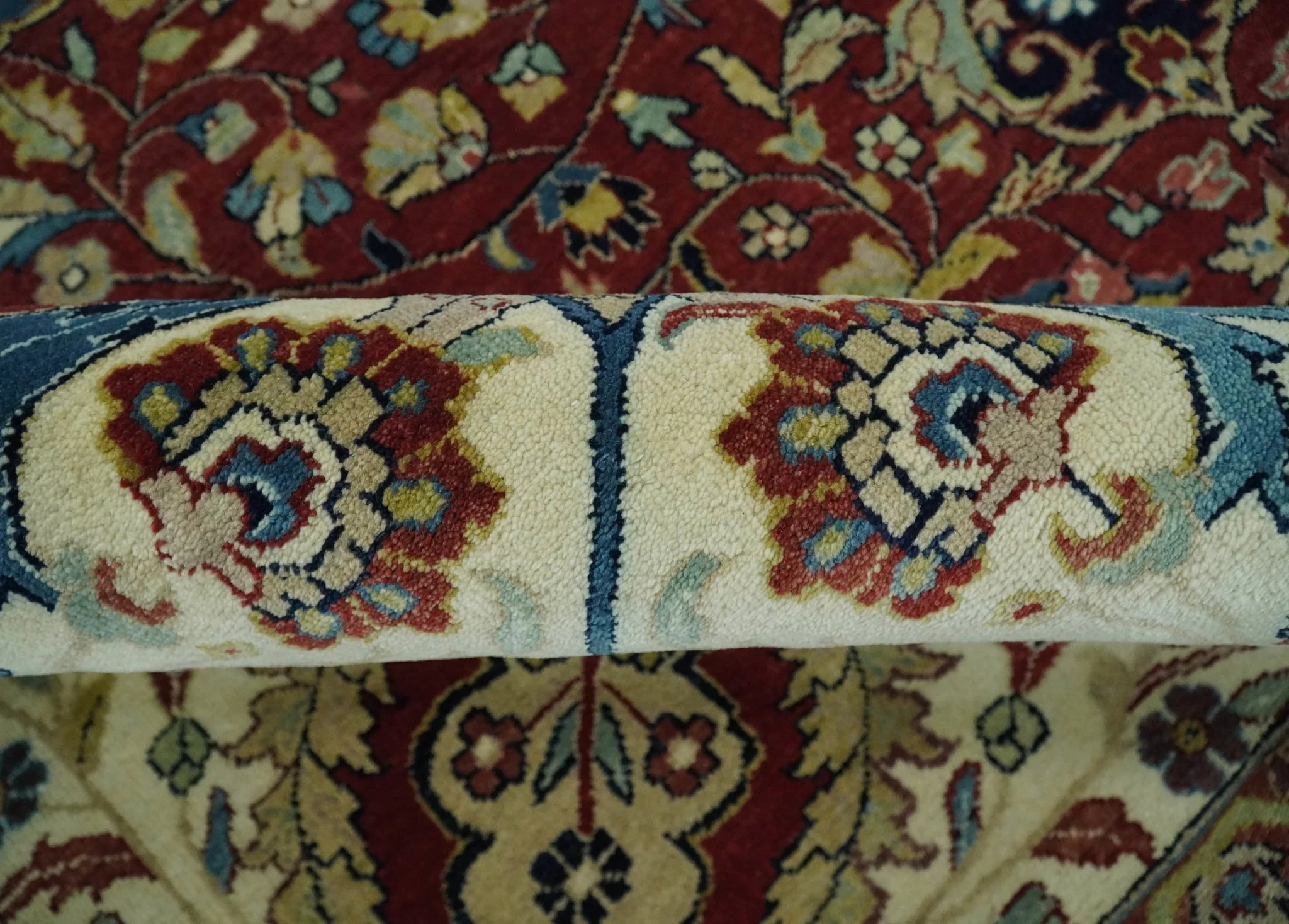 8x10 and 10x14 Fine Hand Knotted Rust, Ivory and Blue Traditional Vintage Heriz Serapi Antique Wool Rug - Image 8