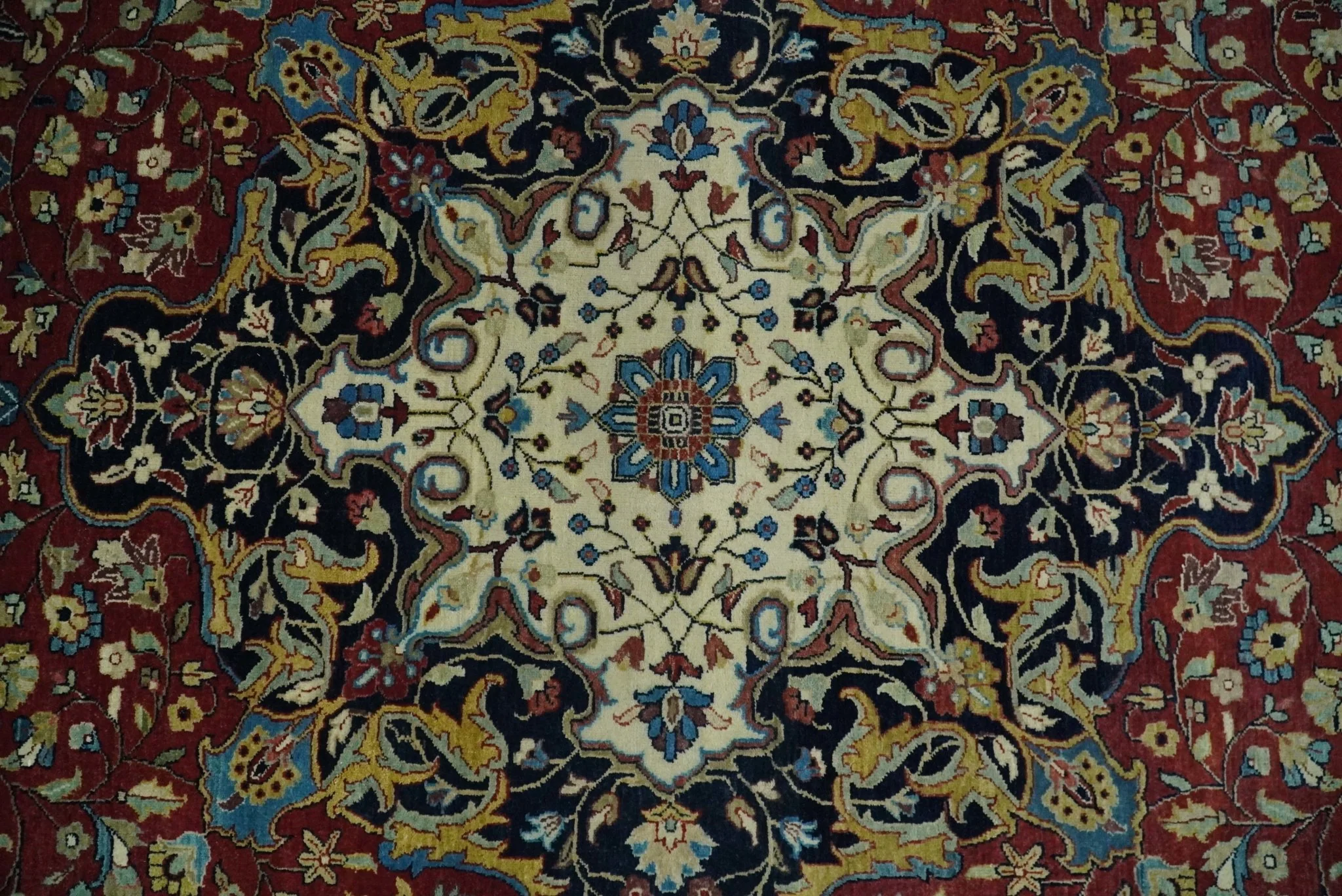 8x10 and 10x14 Fine Hand Knotted Rust, Ivory and Blue Traditional Vintage Heriz Serapi Antique Wool Rug - Image 9