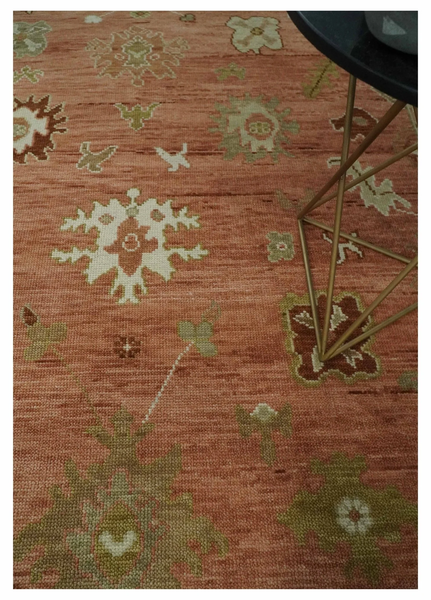 Hand Knotted Rust, Olive and Ivory Traditional Oushak Vintage Style Wool Rug - Image 2